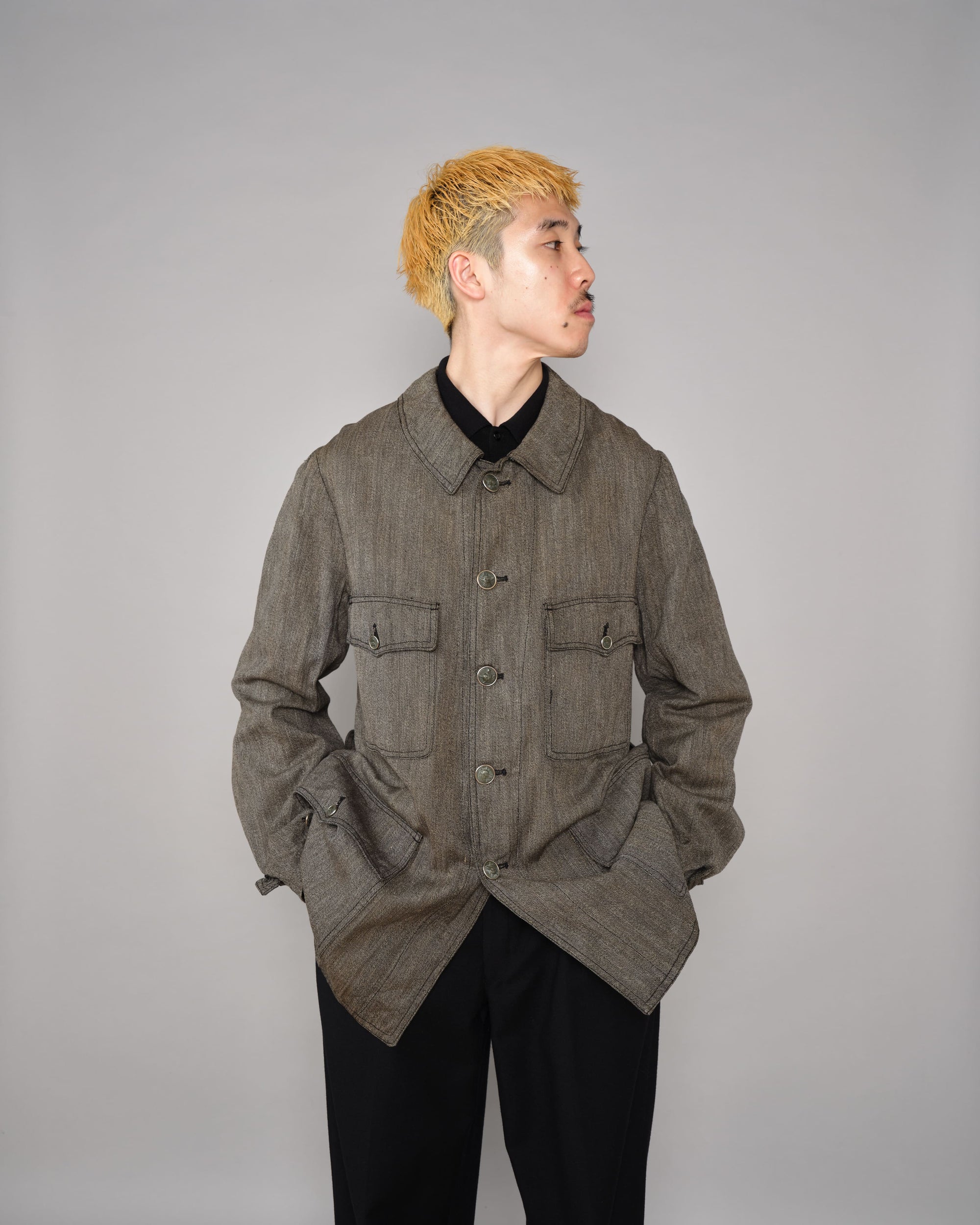 ［~30’s］French Vintage Salt & Pepper HBT Cotton Hunting Jacket