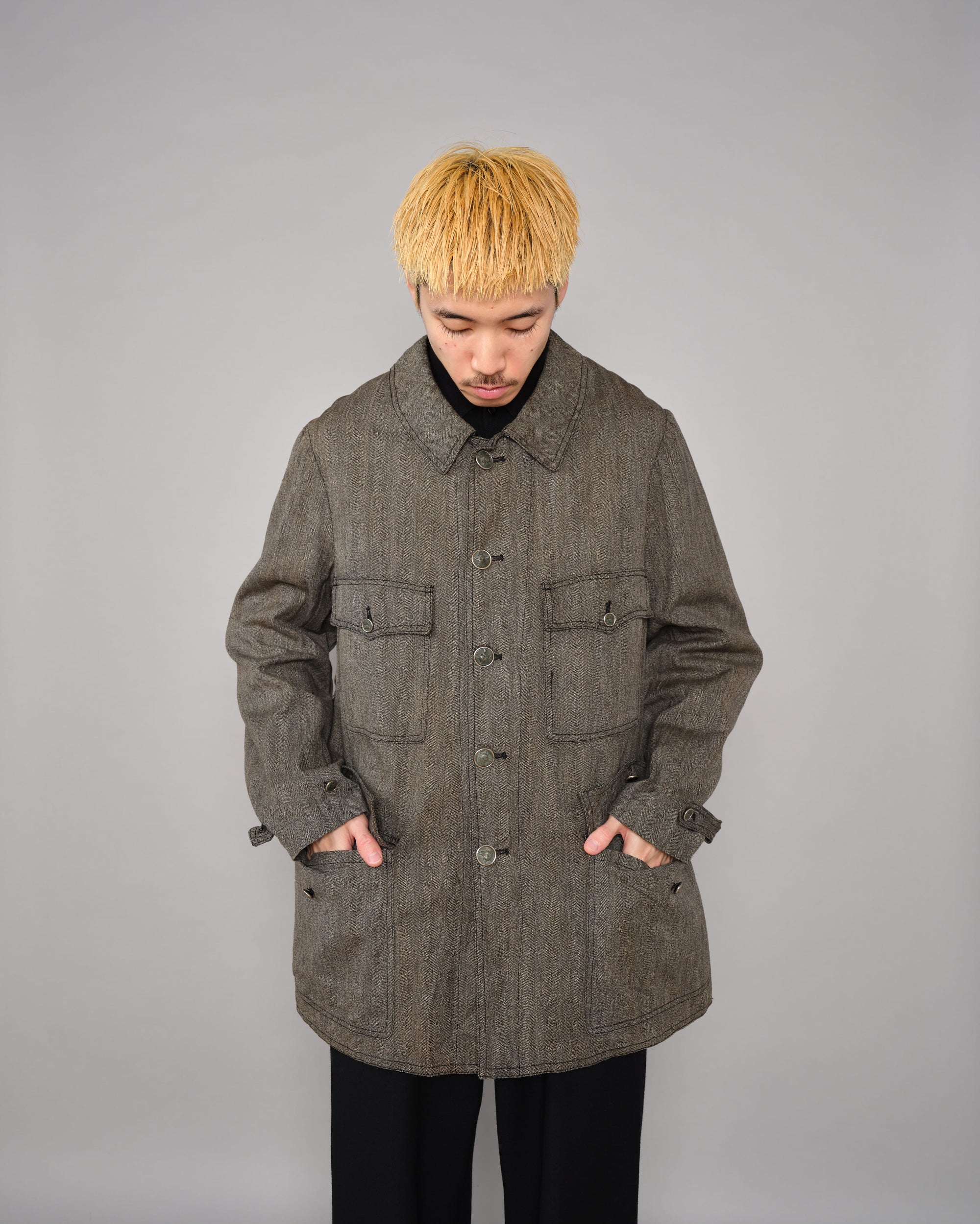 ［~30’s］French Vintage Salt & Pepper HBT Cotton Hunting Jacket