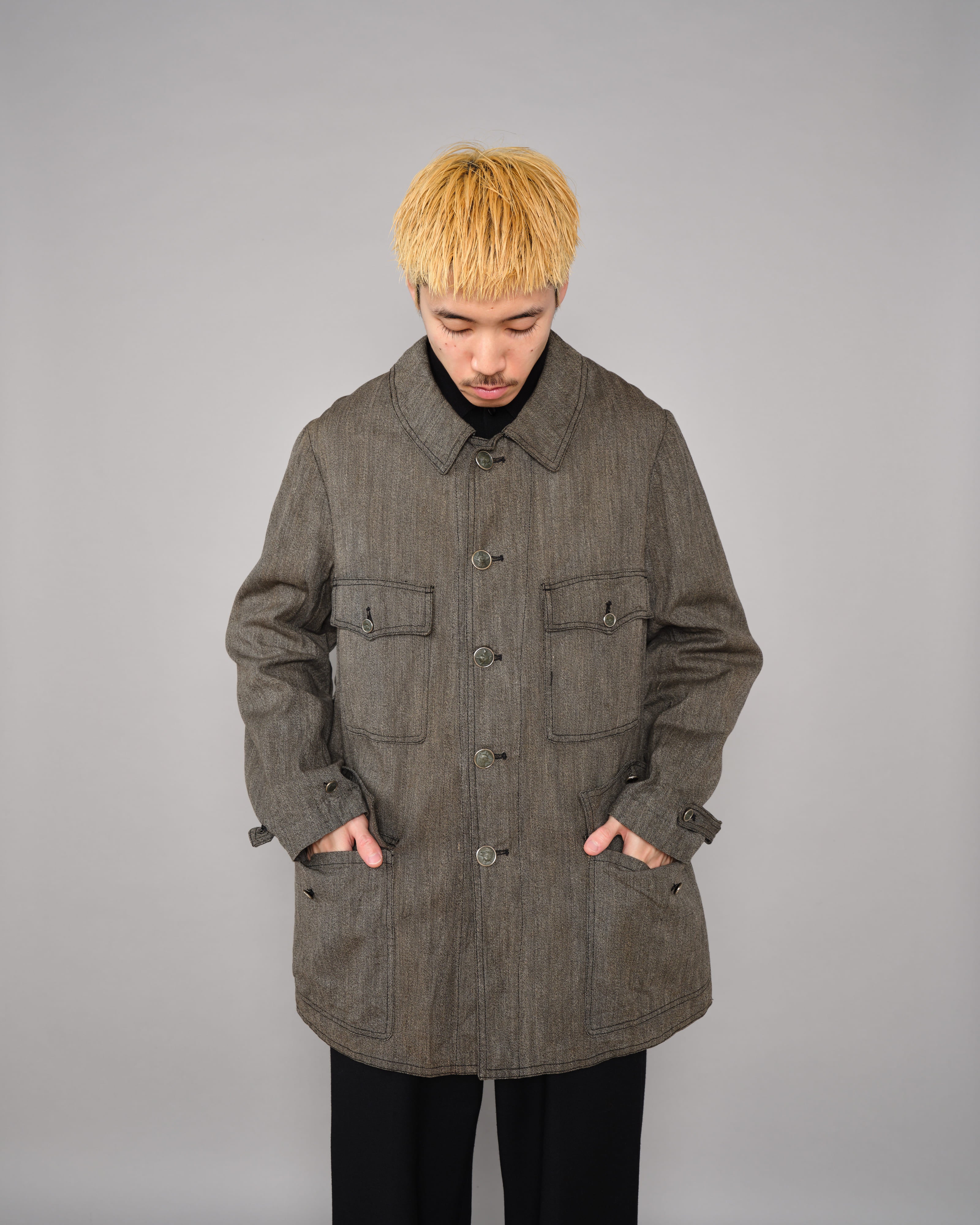 【~30’s】French Vintage Salt & Pepper HBT Cotton Hunting Jacket