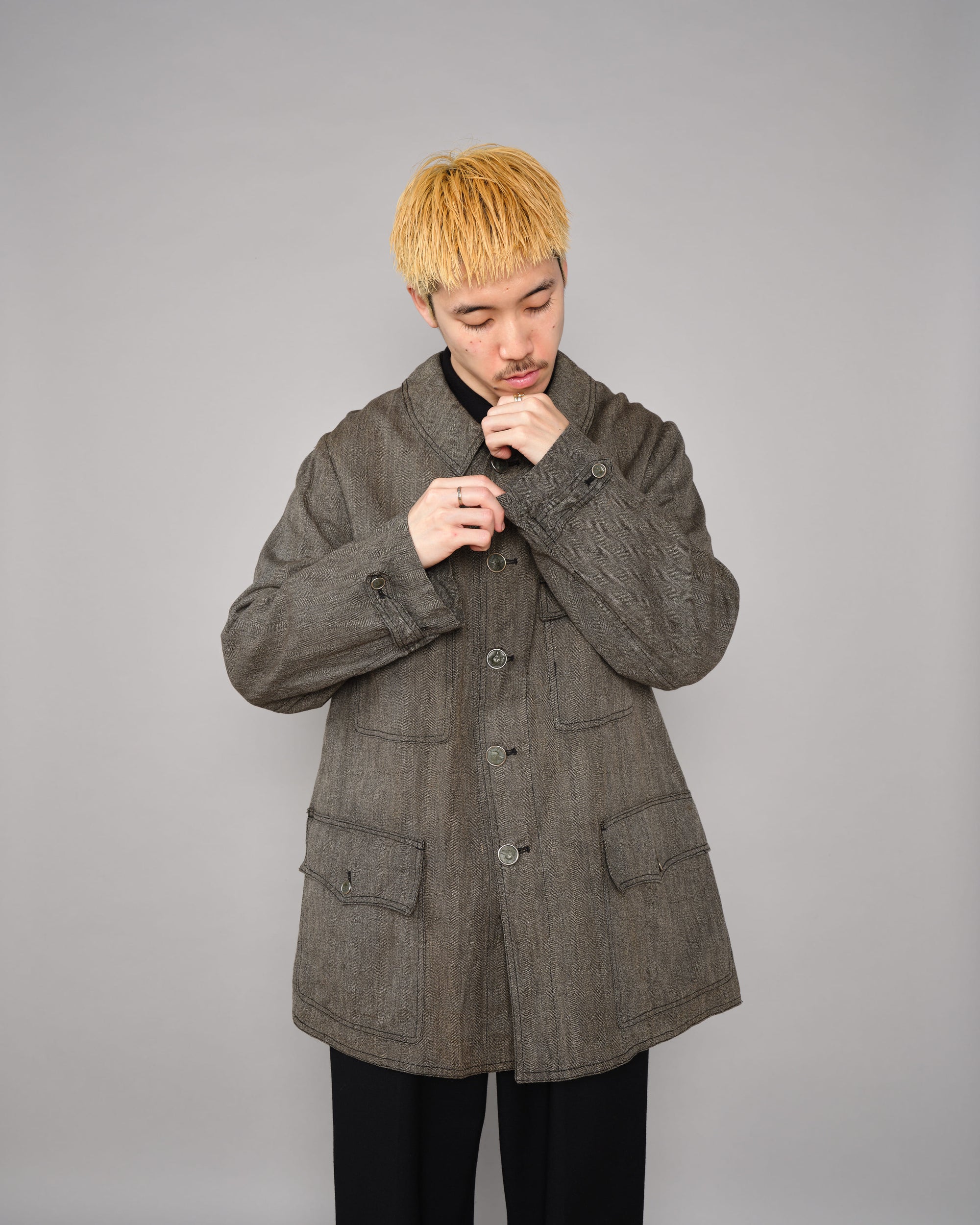 ［~30’s］French Vintage Salt & Pepper HBT Cotton Hunting Jacket
