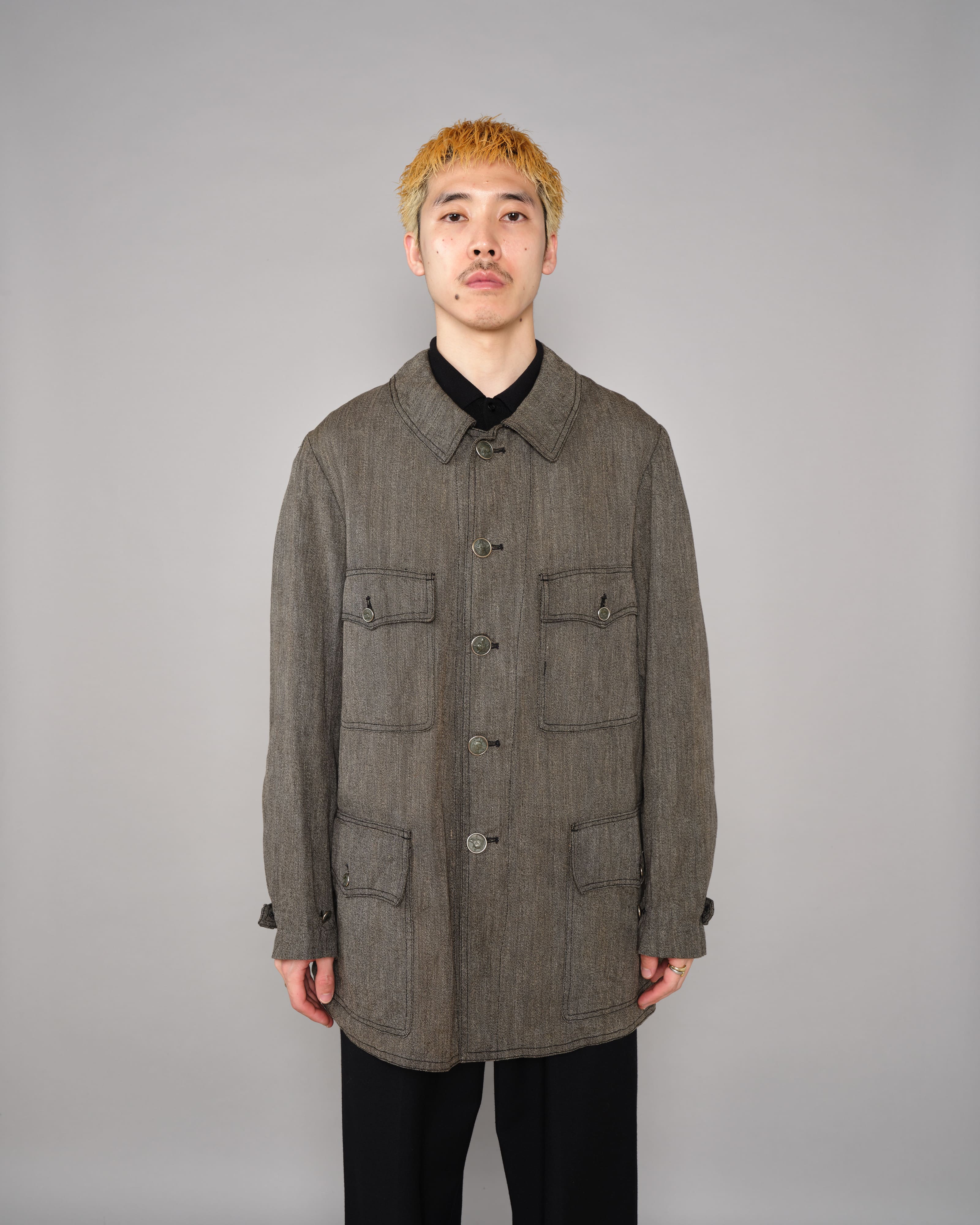 【~30’s】French Vintage Salt & Pepper HBT Cotton Hunting Jacket