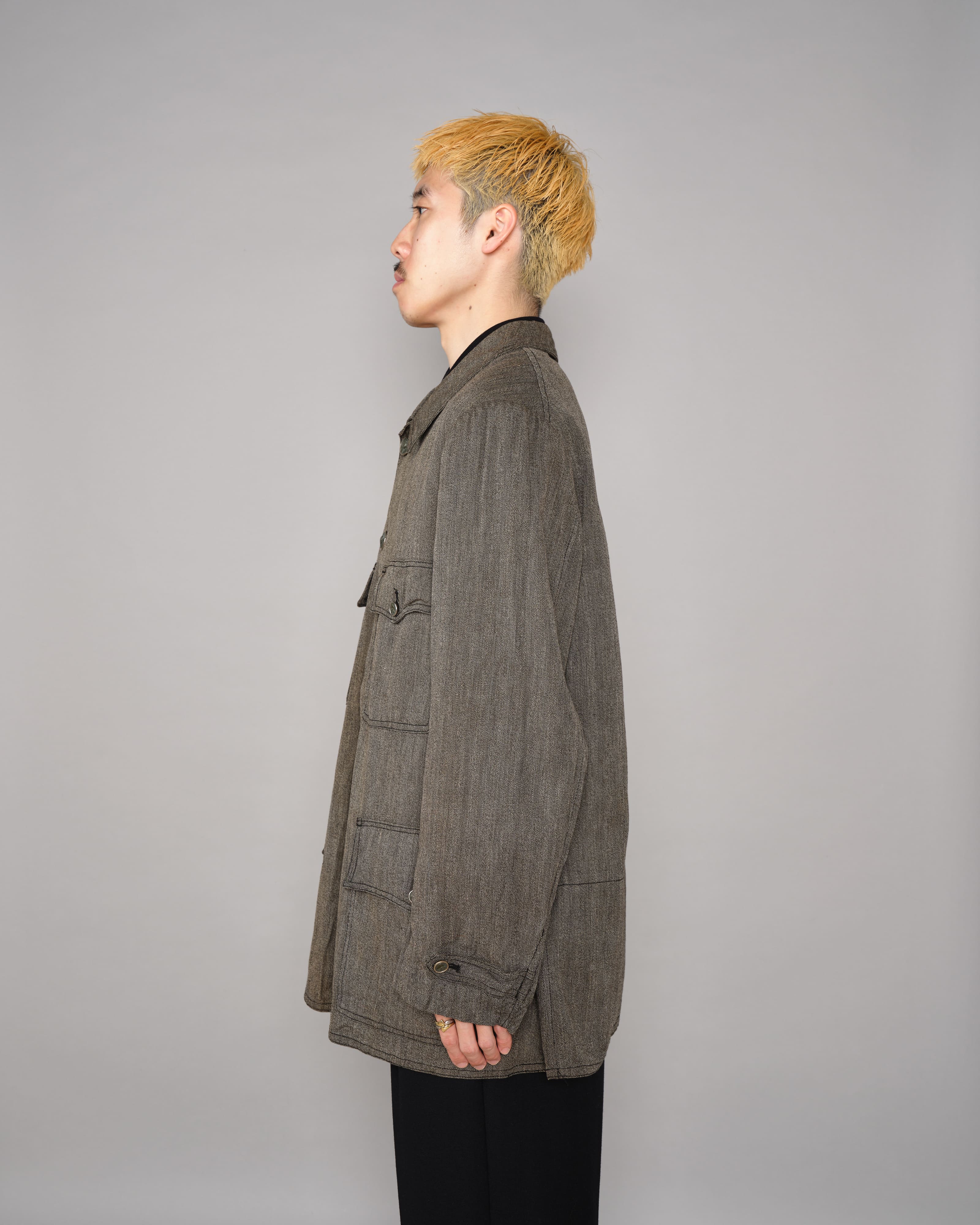 【~30’s】French Vintage Salt & Pepper HBT Cotton Hunting Jacket
