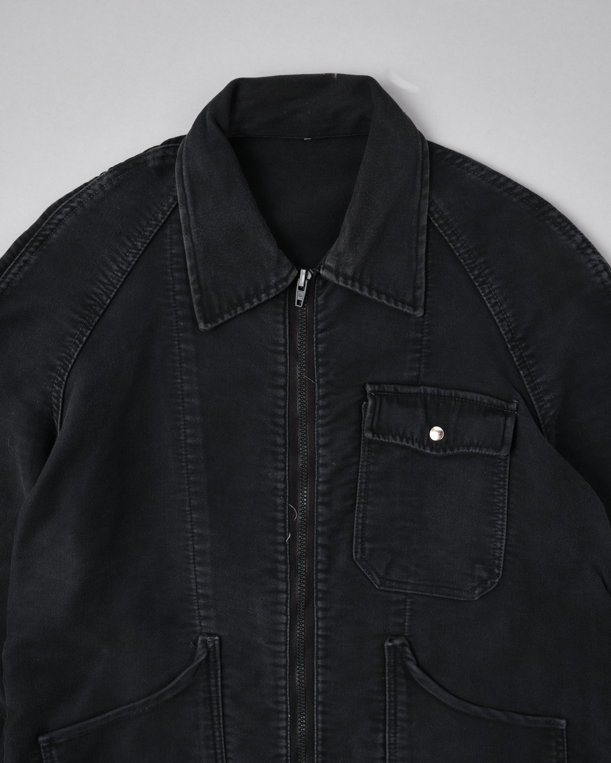 ［~70's］Europe Vintage Raglan Sleeve Black Moleskin Zip Up Jacket