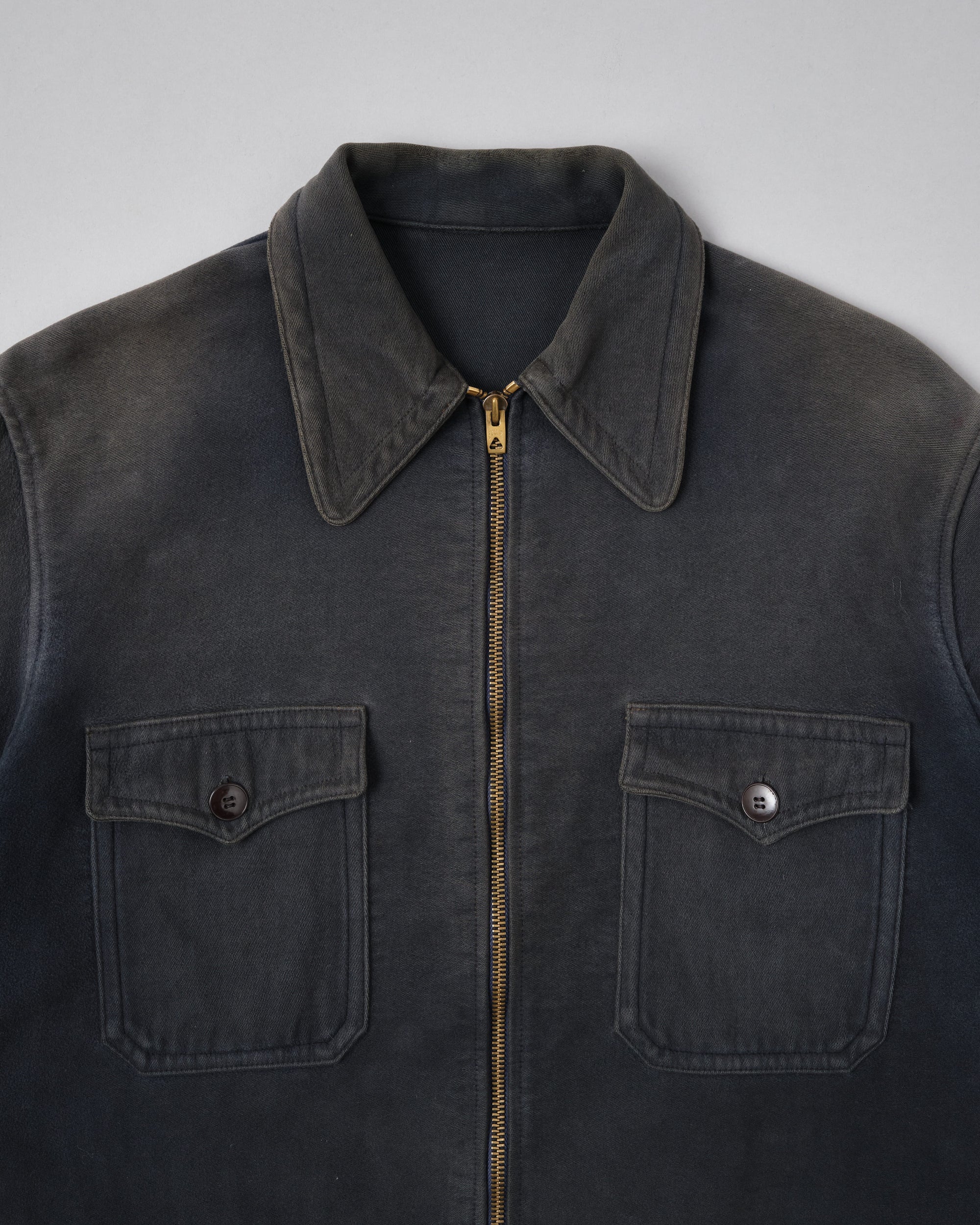 【~40's】French Vintage Dark Navy Peachskin Cyclist Jacket