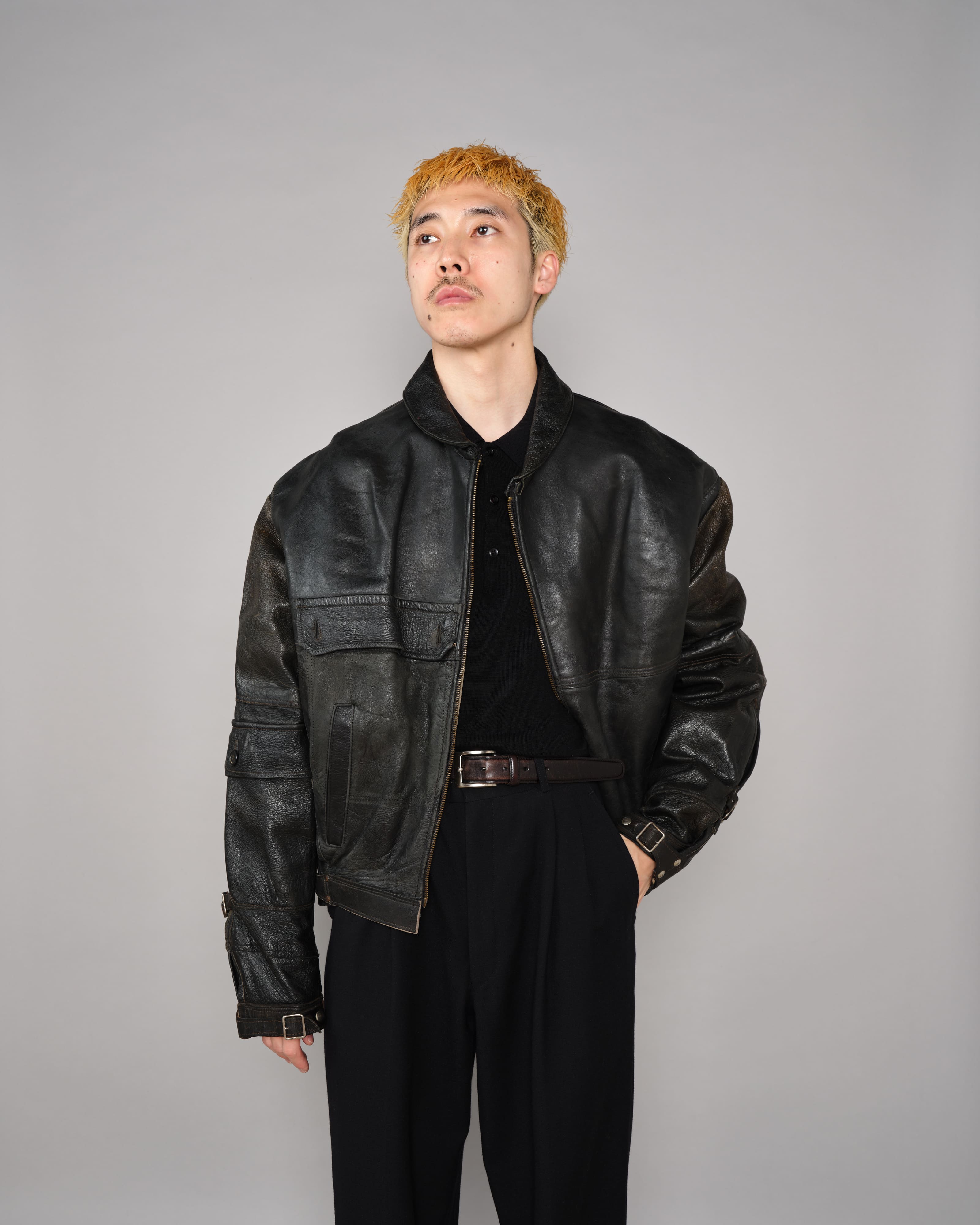 50's］Swedish Army Dispatch Rider Leather Motorcycle Jacket Size.1
