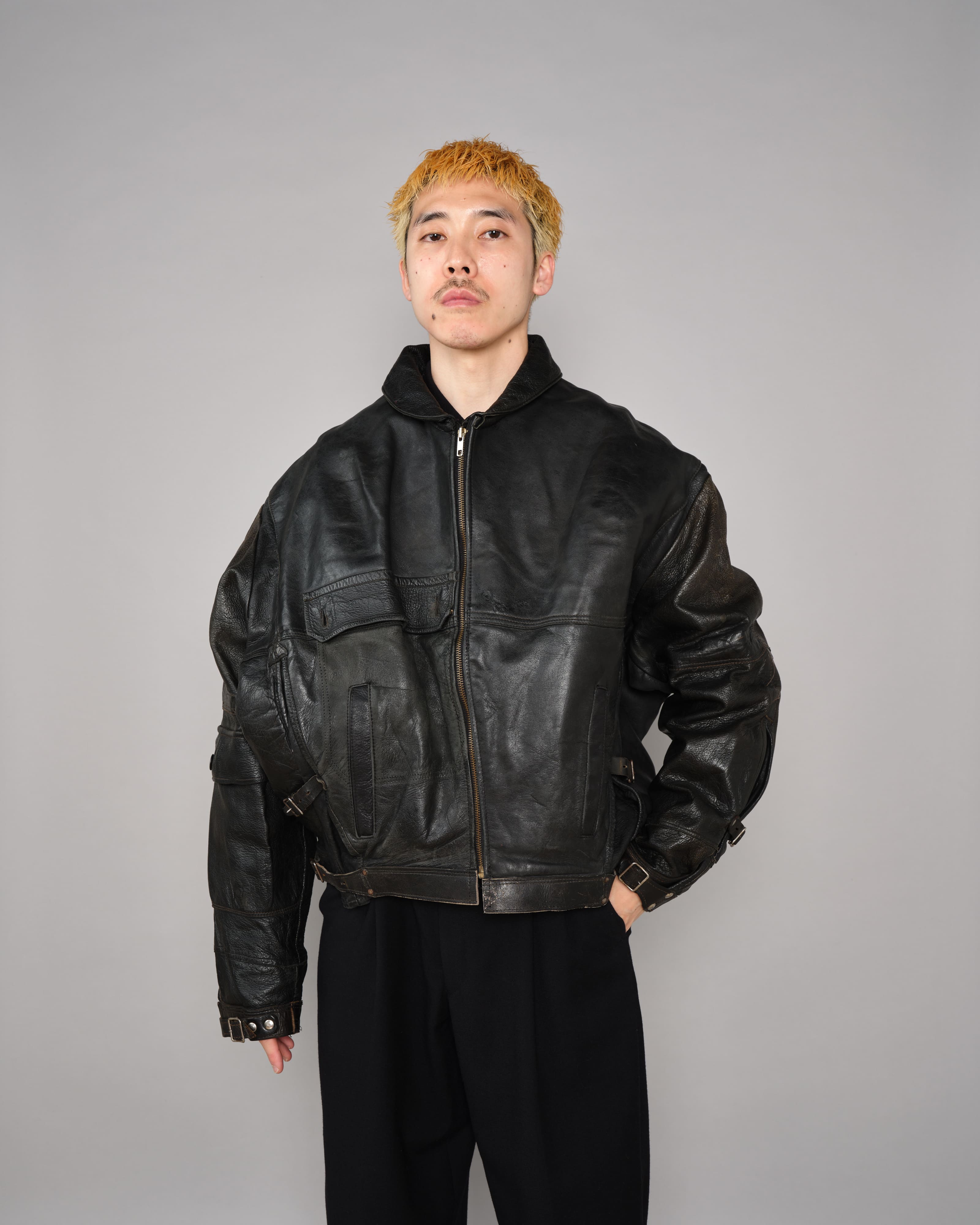 50's］Swedish Army Dispatch Rider Leather Motorcycle Jacket Size.1
