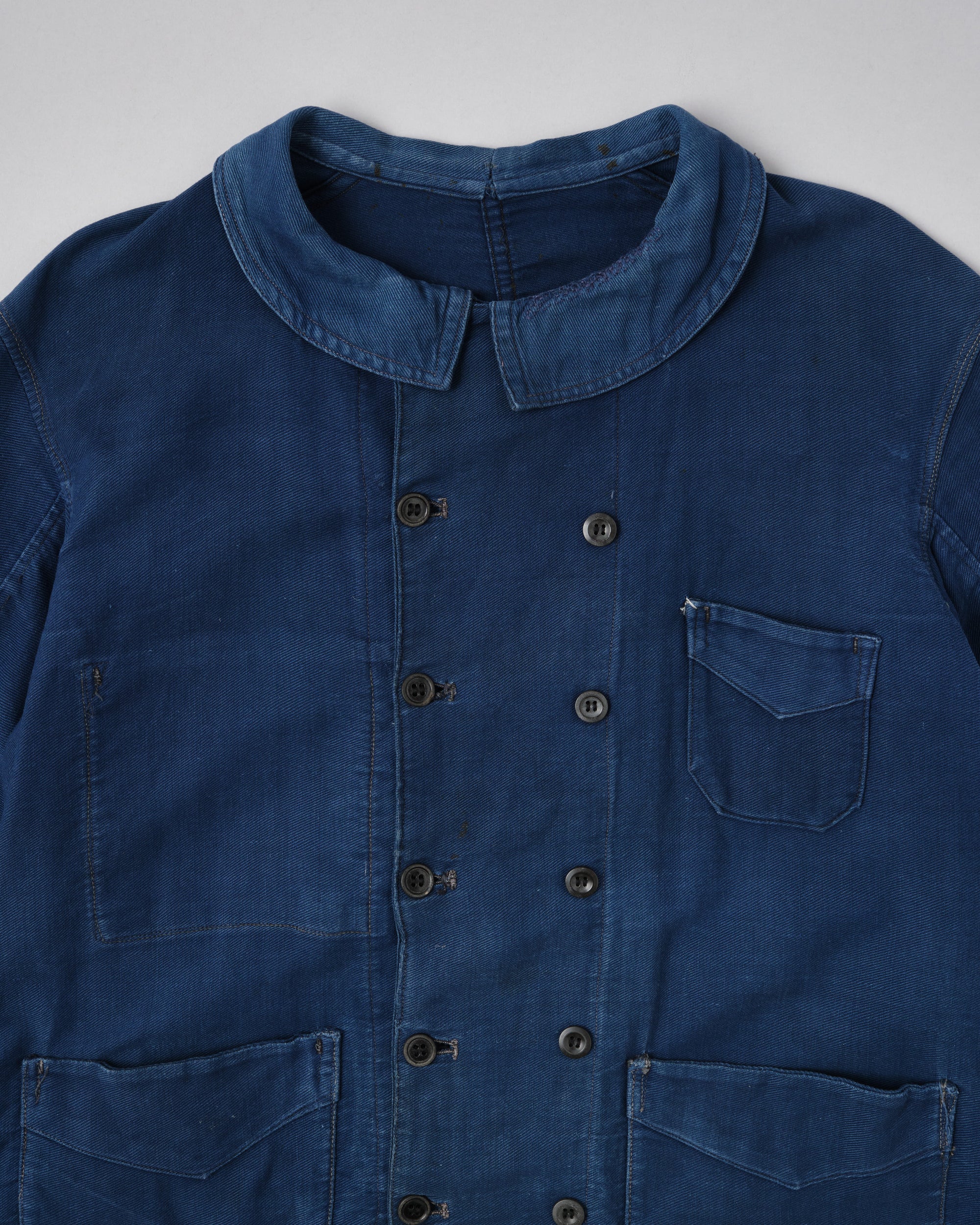 ［~30's］French Vintage Deep Blue Cotton Thin Twill Double Breasted Work Jacket "12 Buttons" "Homemade"