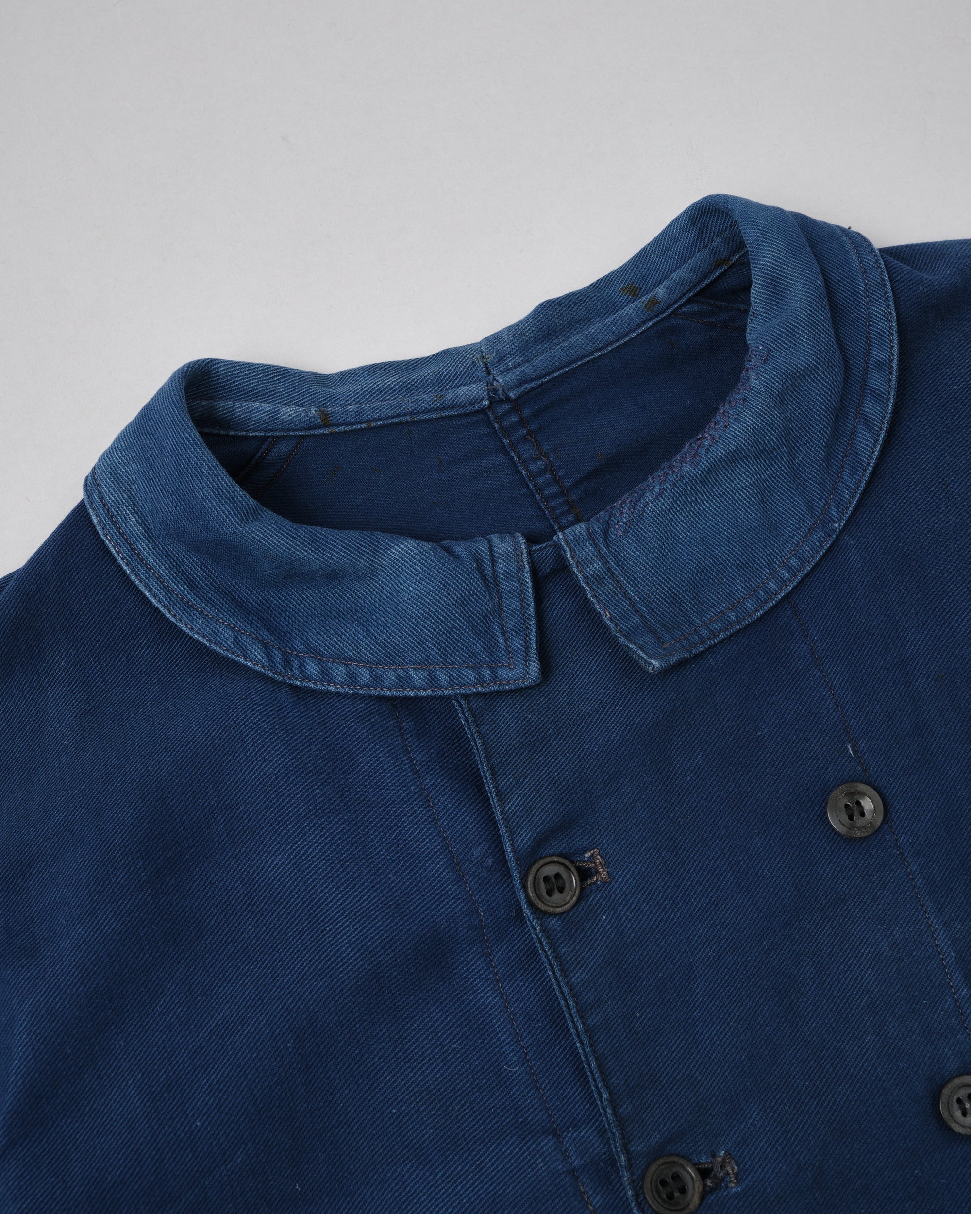 ［~30's］French Vintage Deep Blue Cotton Thin Twill Double Breasted Work Jacket "12 Buttons" "Homemade"
