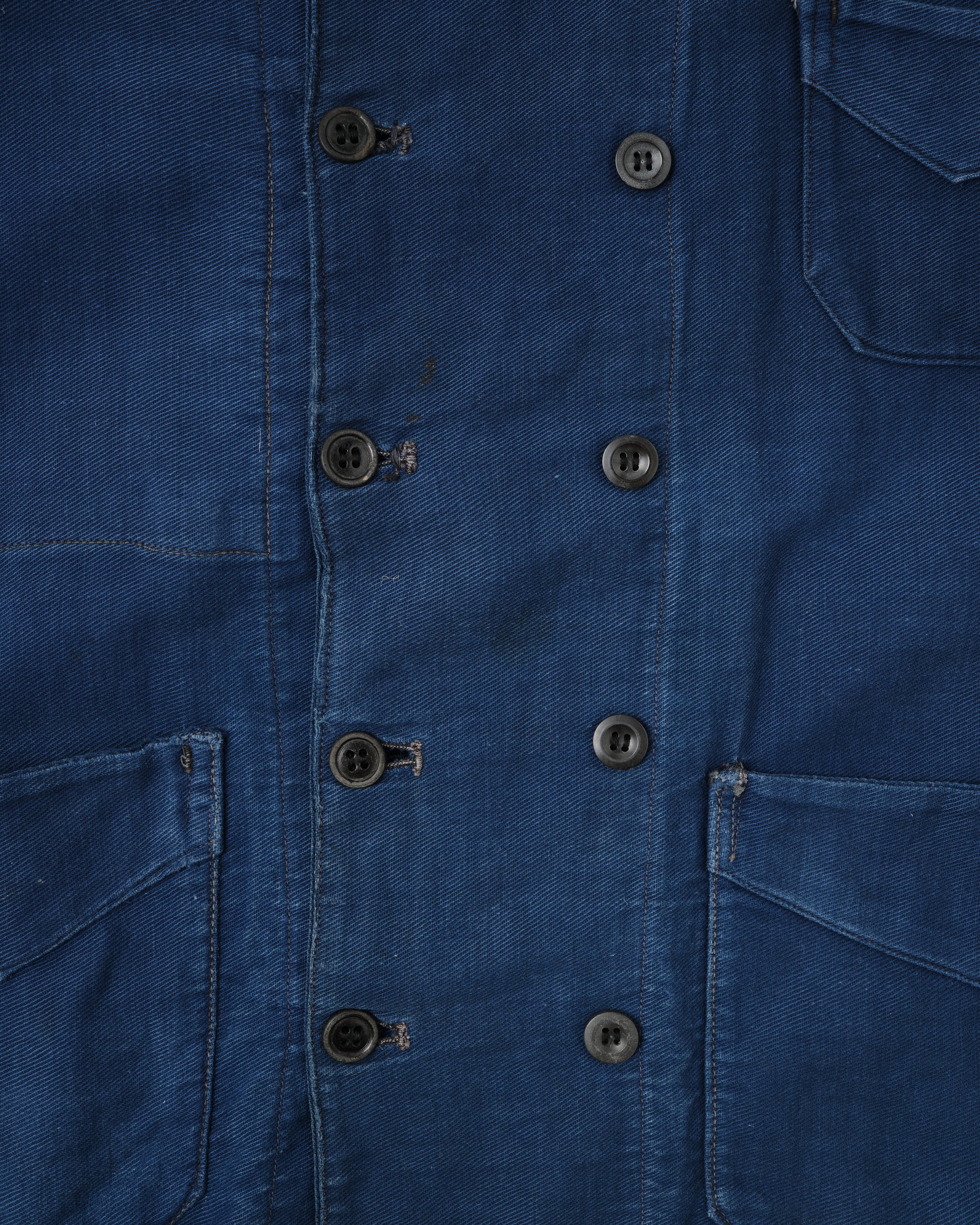 ［~30's］French Vintage Deep Blue Cotton Thin Twill Double Breasted Work Jacket "12 Buttons" "Homemade"