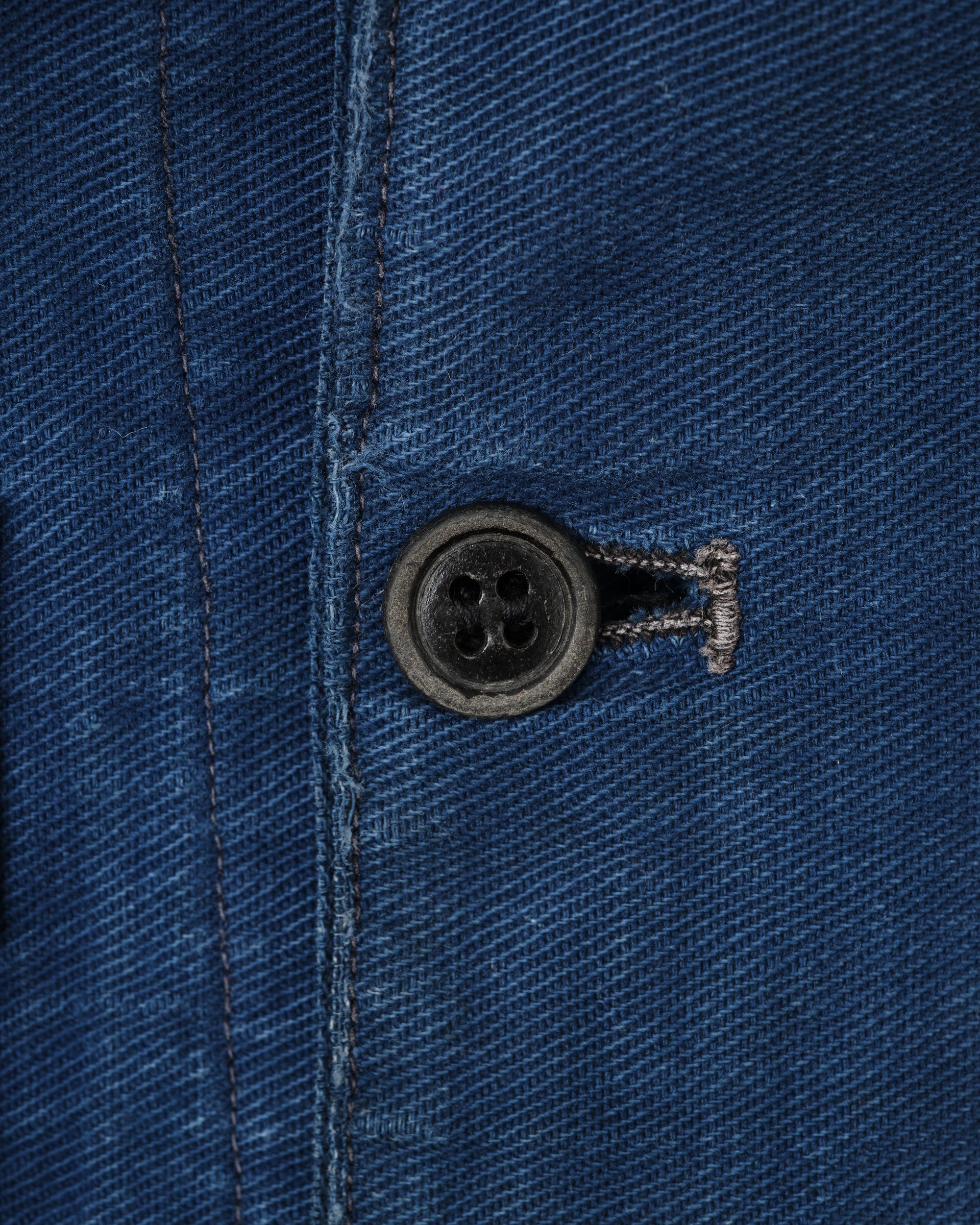 ［~30's］French Vintage Deep Blue Cotton Thin Twill Double Breasted Work Jacket "12 Buttons" "Homemade"