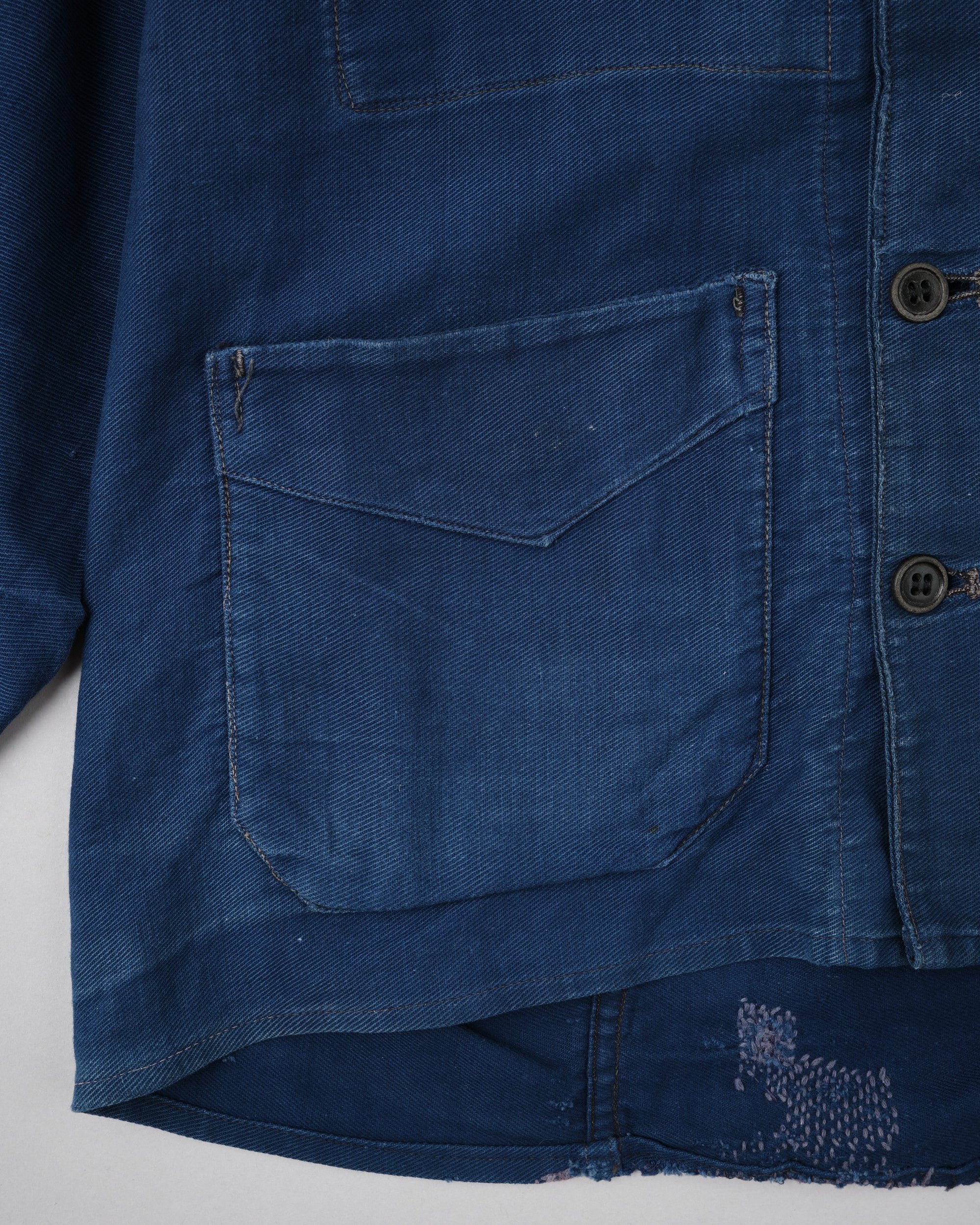 ［~30's］French Vintage Deep Blue Cotton Thin Twill Double Breasted Work Jacket "12 Buttons" "Homemade"