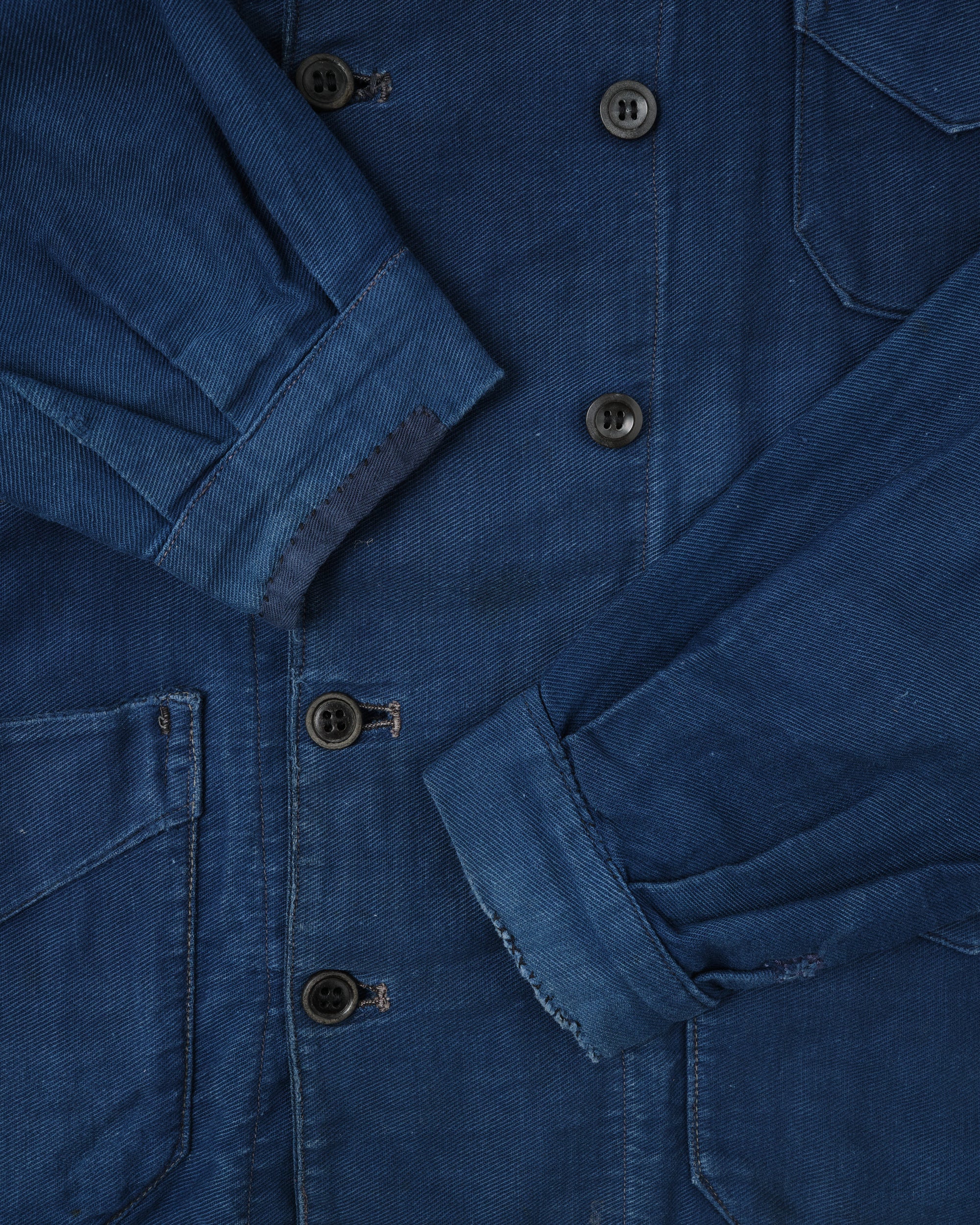 ［~30's］French Vintage Deep Blue Cotton Thin Twill Double Breasted Work Jacket "12 Buttons" "Homemade"