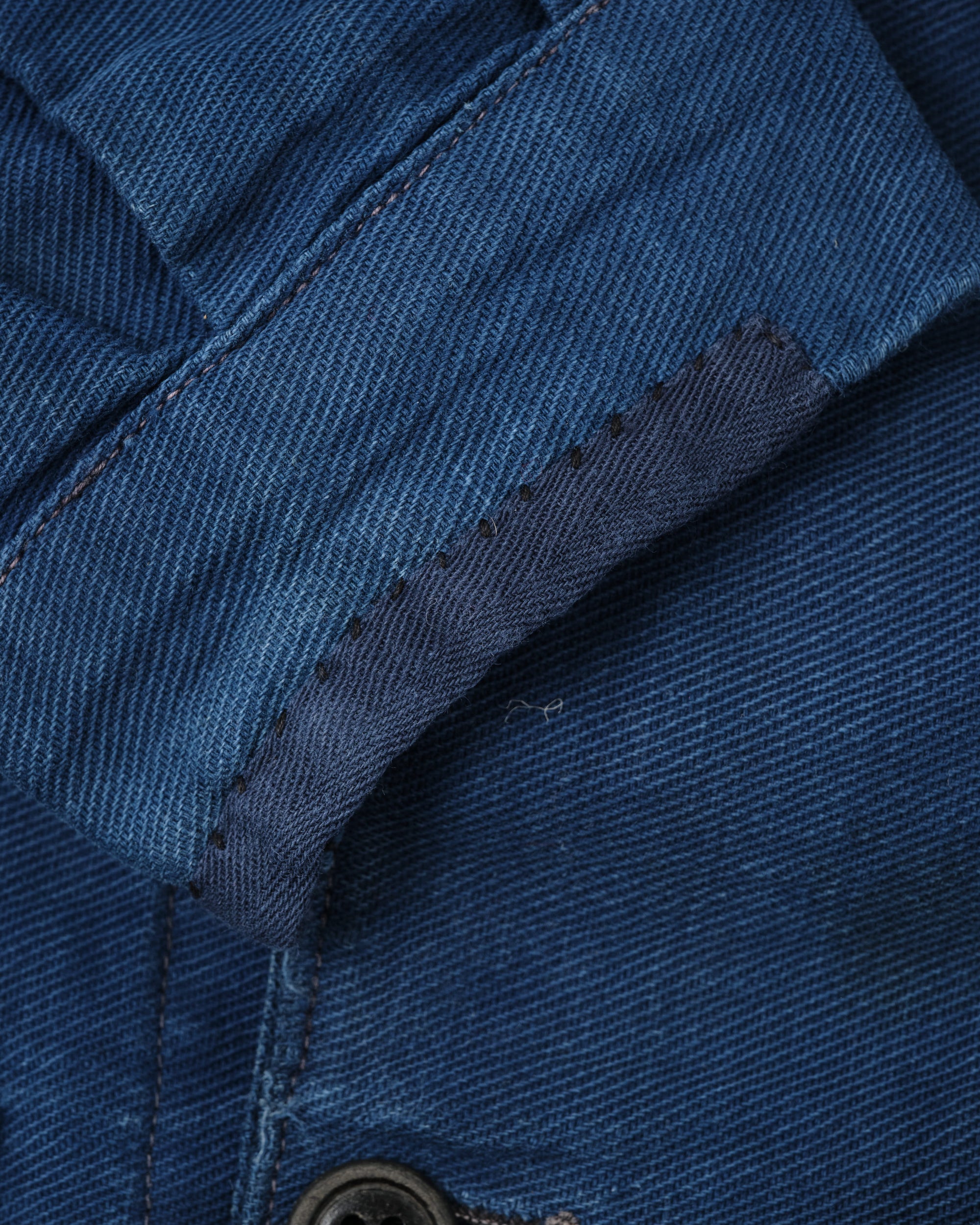 ［~30's］French Vintage Deep Blue Cotton Thin Twill Double Breasted Work Jacket "12 Buttons" "Homemade"