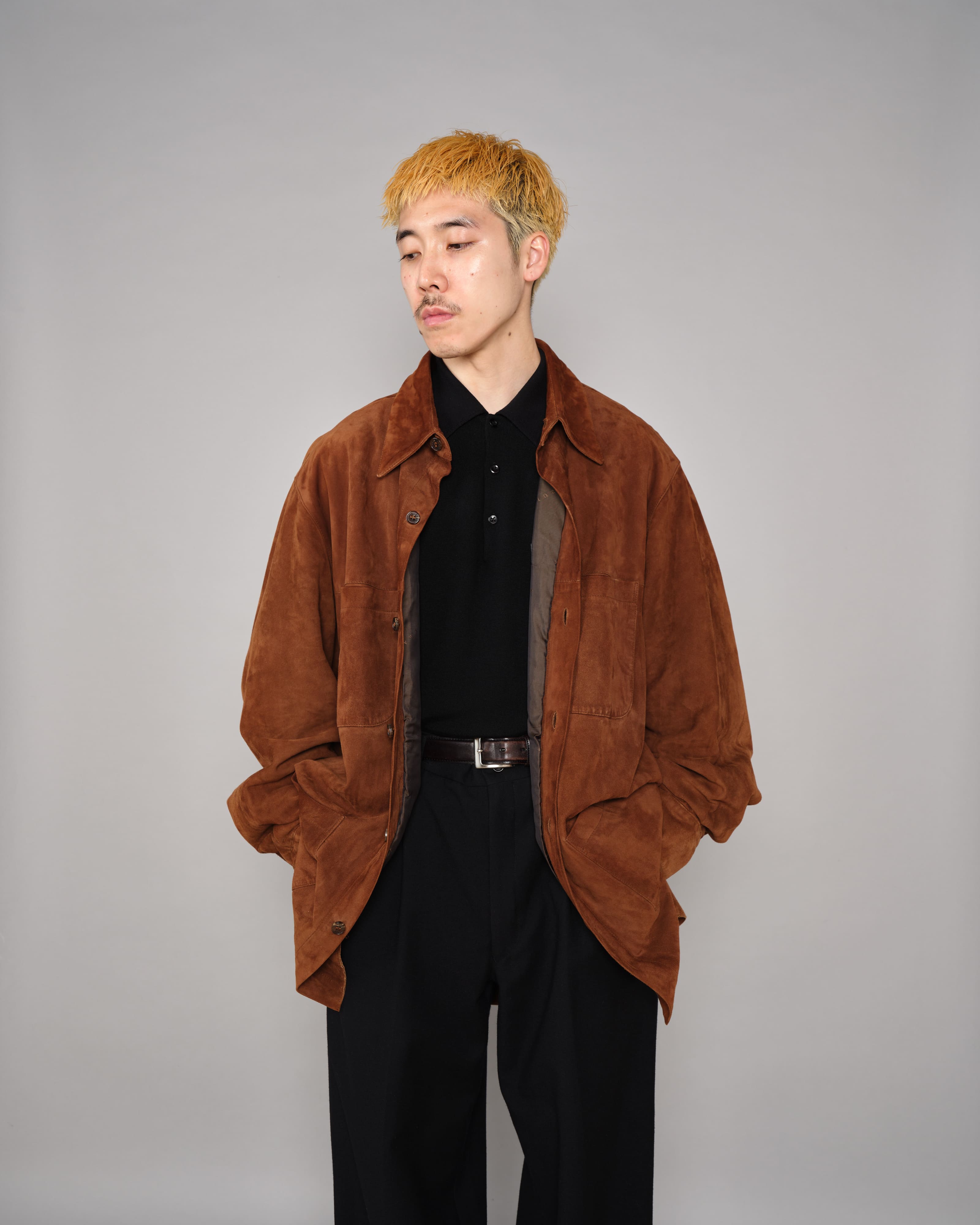 【~90’s】Old SULKA PARIS Brown Suede Leather Shirt Jacket Size.42