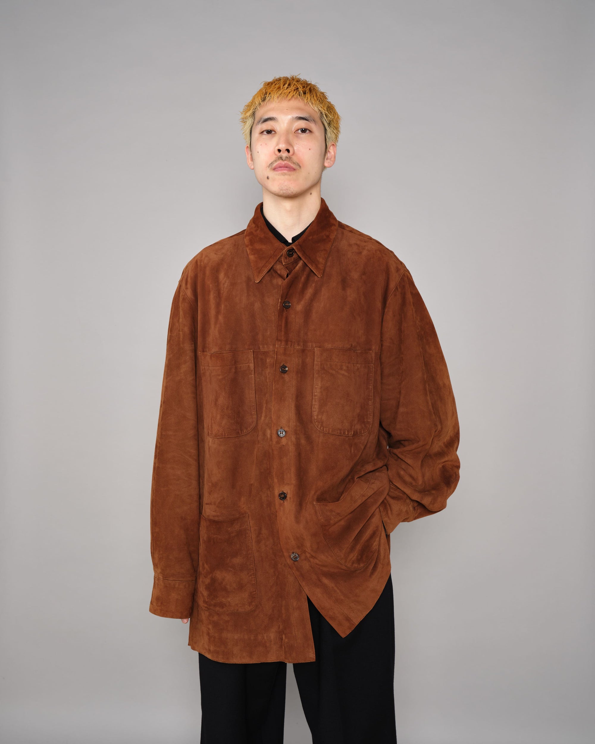 ［~90’s］Old SULKA Brown Suede Leather Shirt Jacket Size.42