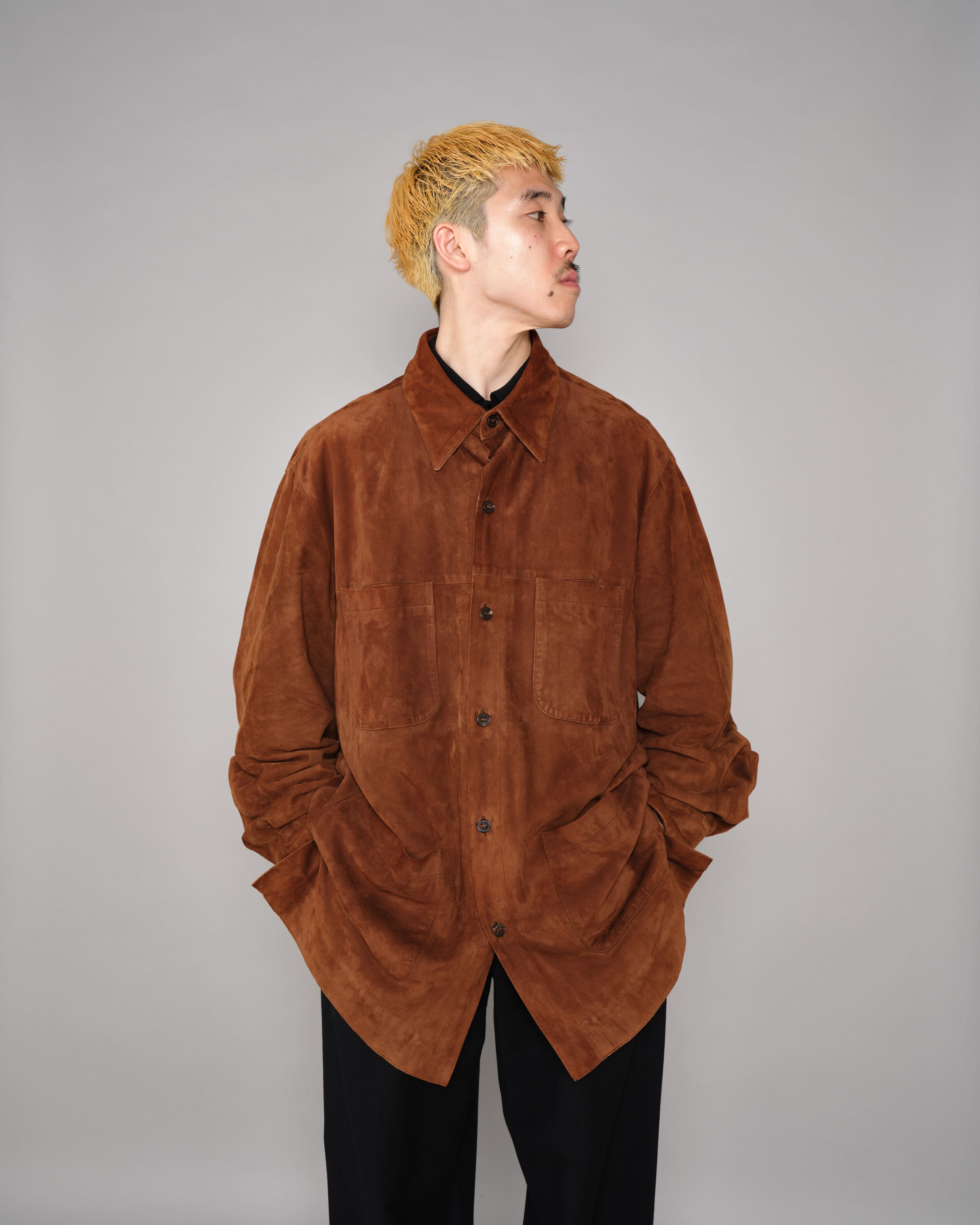【~90’s】Old SULKA PARIS Brown Suede Leather Shirt Jacket Size.42