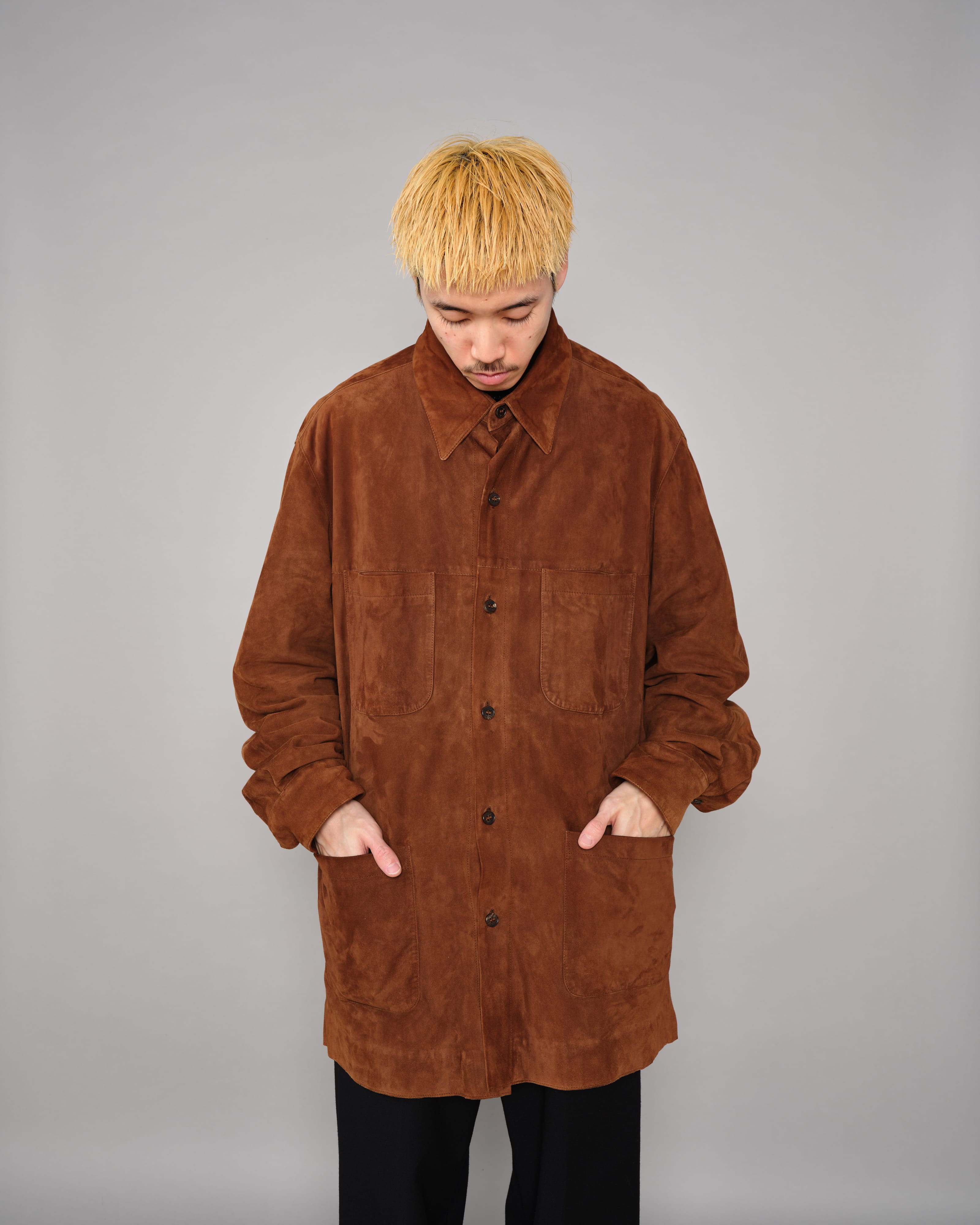 【~90’s】Old SULKA PARIS Brown Suede Leather Shirt Jacket Size.42