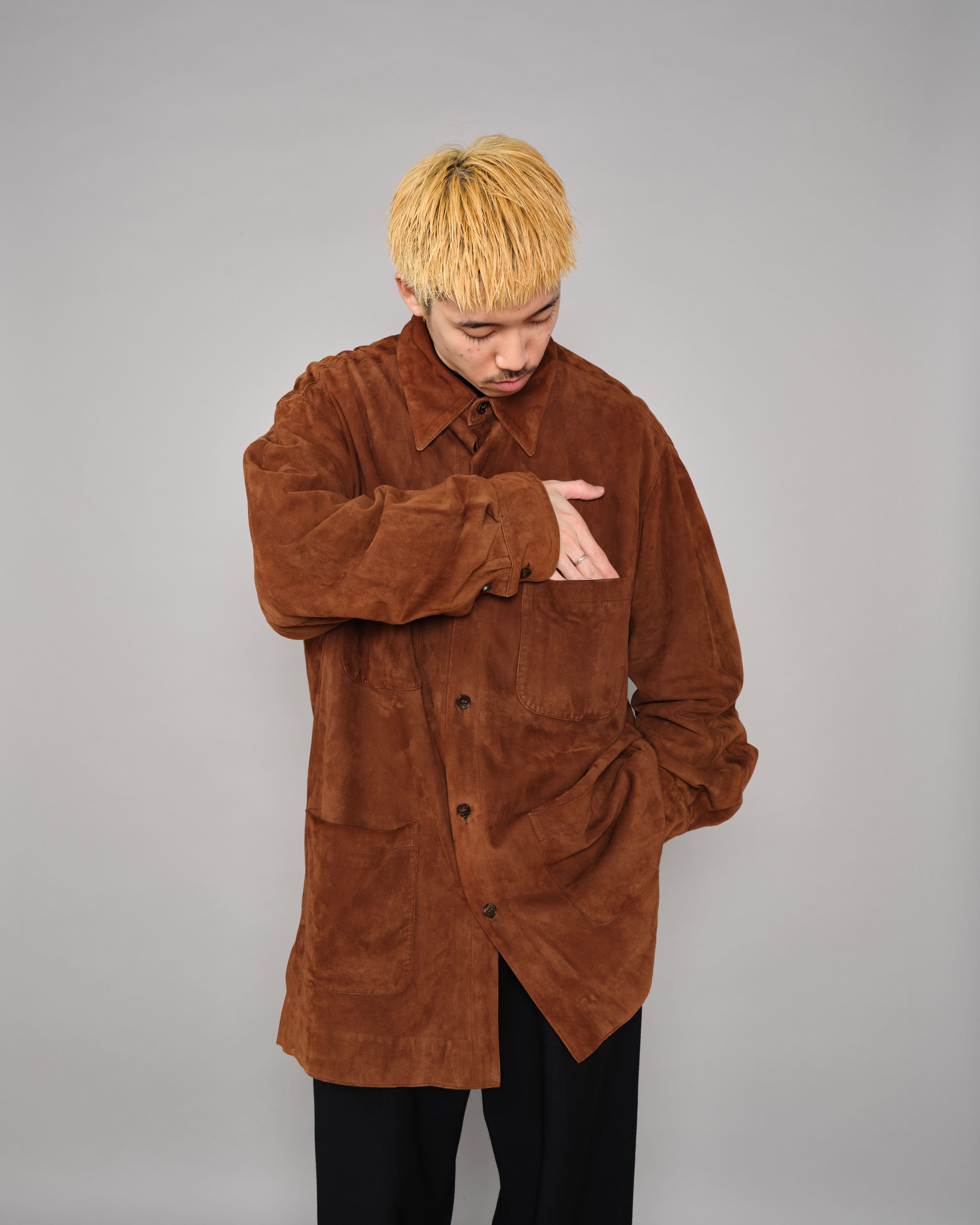 【~90’s】Old SULKA PARIS Brown Suede Leather Shirt Jacket Size.42