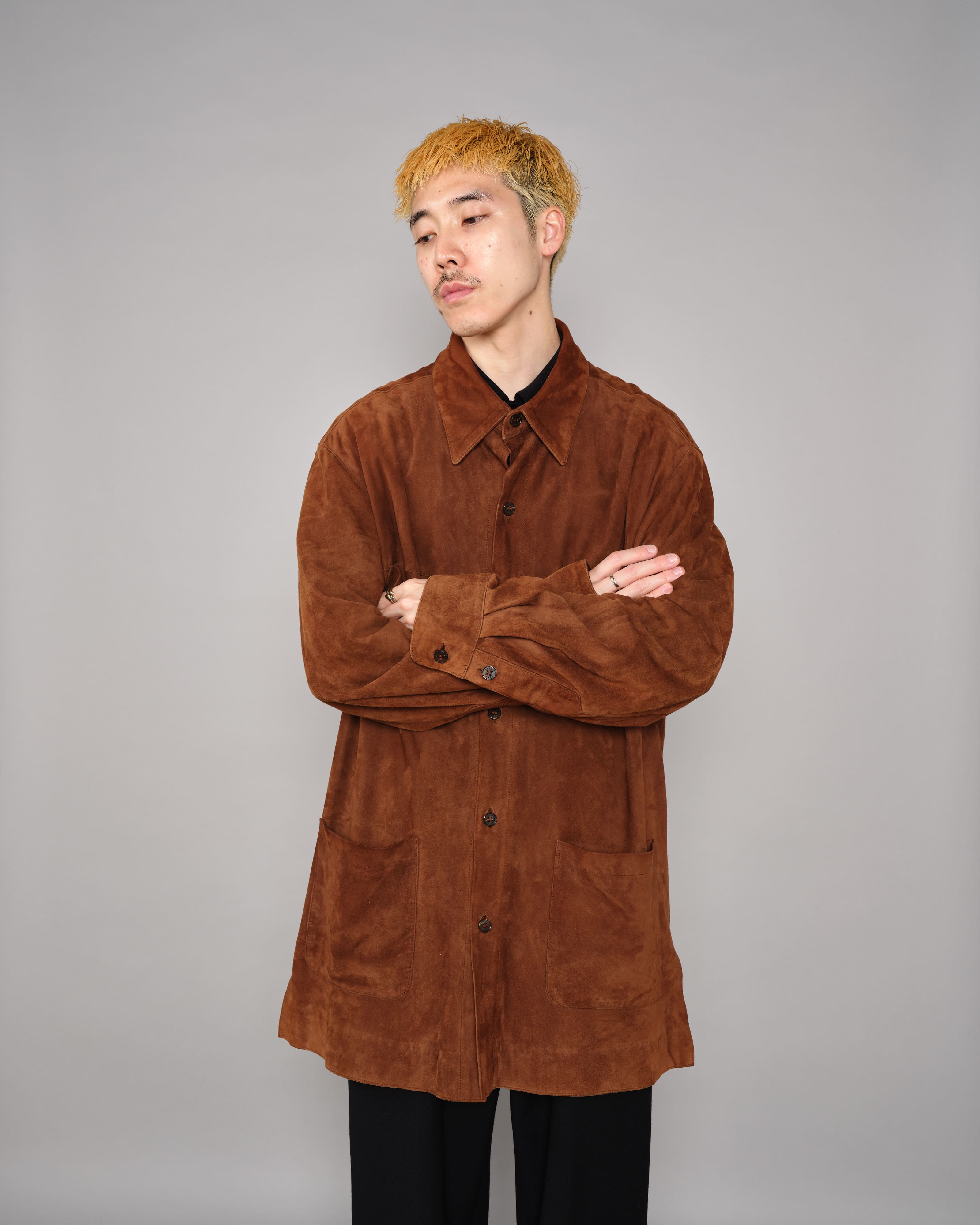 【~90’s】Old SULKA PARIS Brown Suede Leather Shirt Jacket Size.42