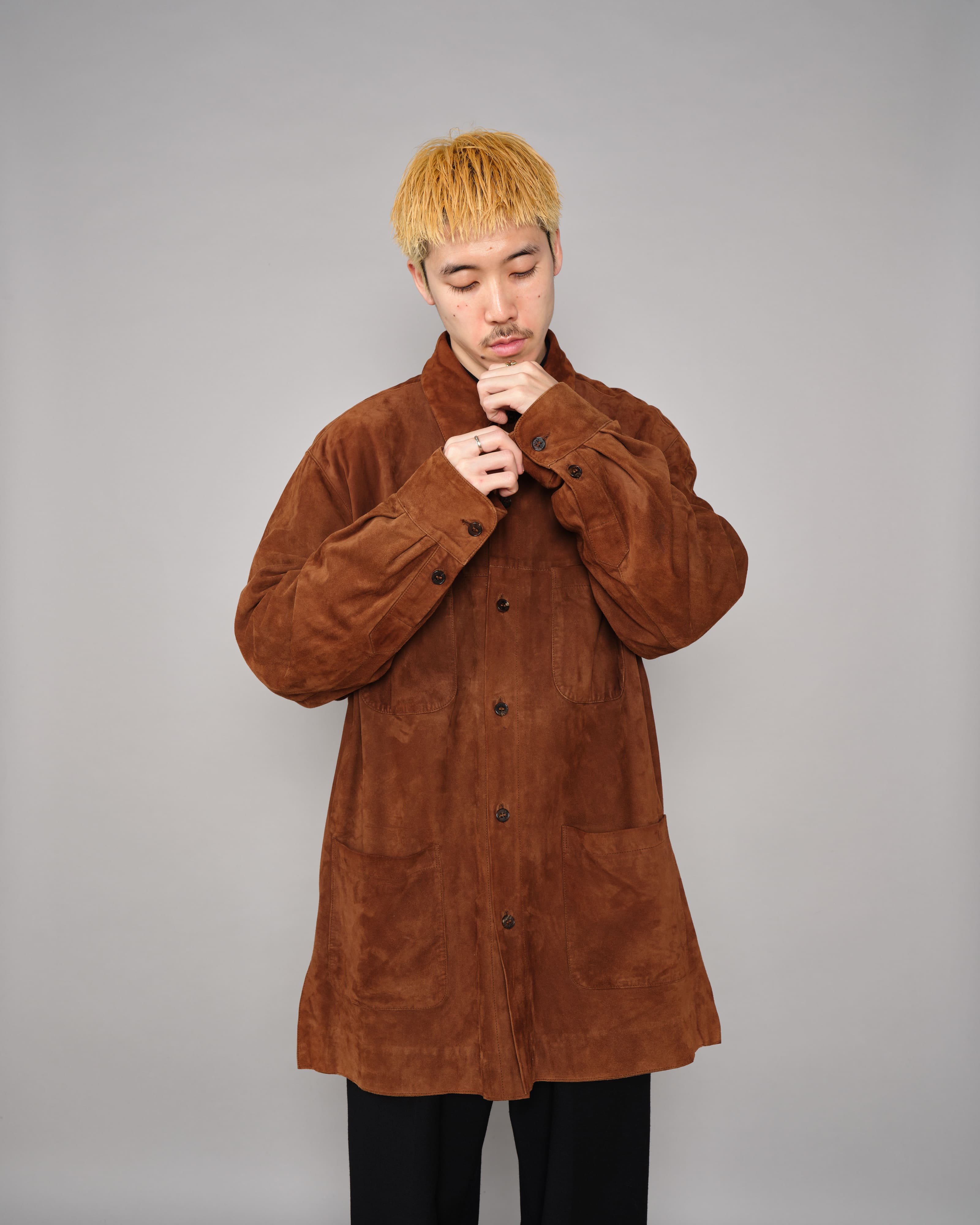 【~90’s】Old SULKA PARIS Brown Suede Leather Shirt Jacket Size.42