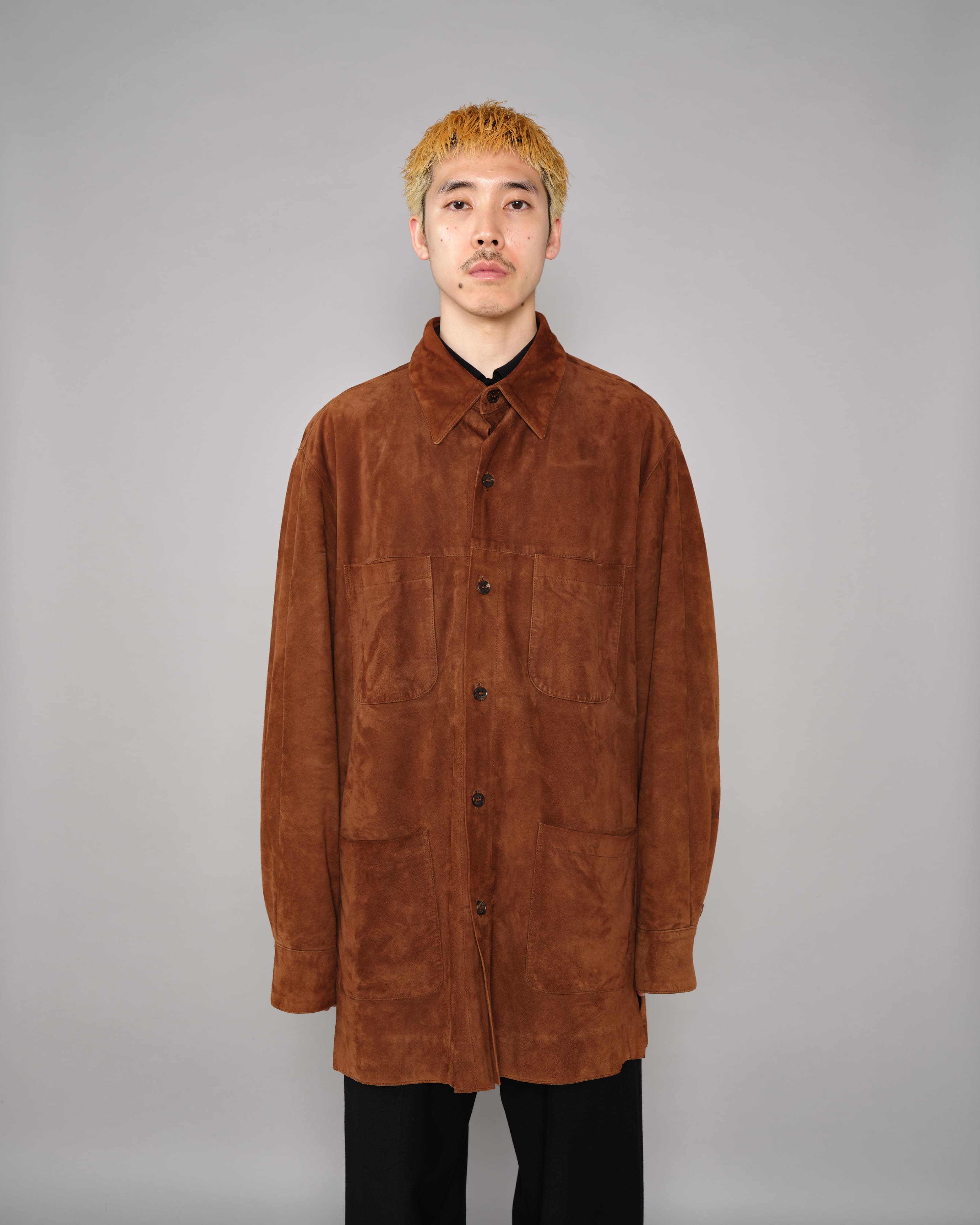 【~90’s】Old SULKA PARIS Brown Suede Leather Shirt Jacket Size.42