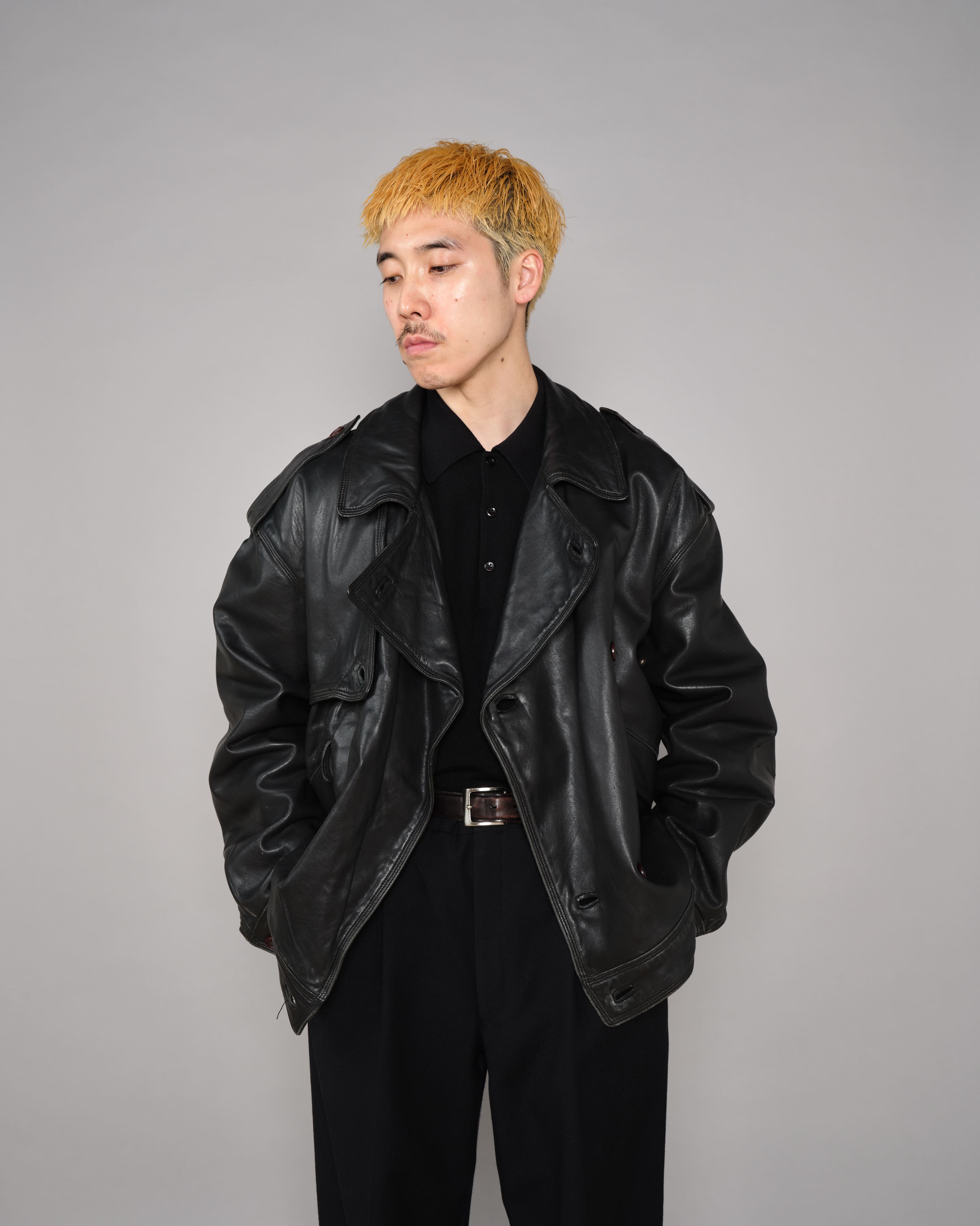 [~ 70's] Vieux Blouson en cuir noir GUCCI Taille.50