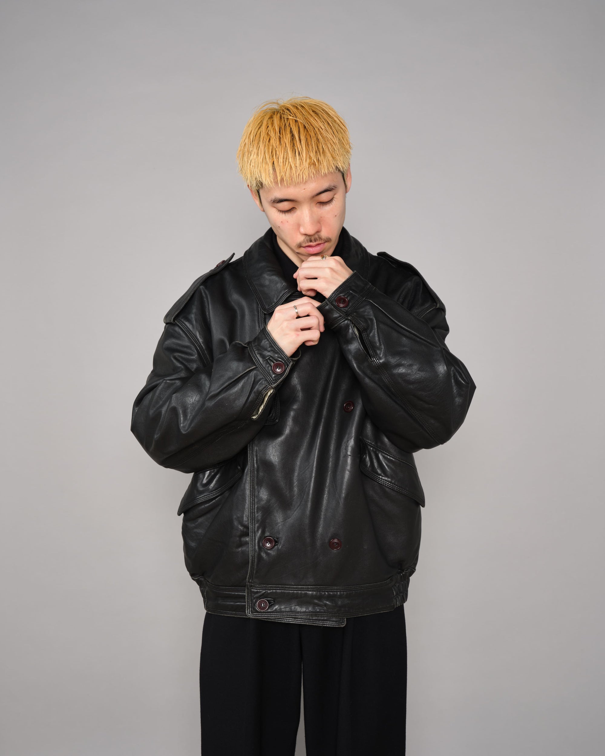 【~70’s】Old GUCCI Black Leather Blouson Size.50