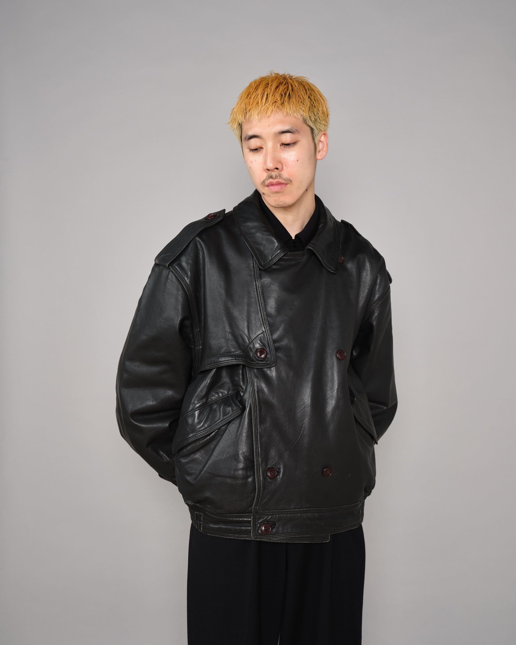 【~70’s】Old GUCCI Black Leather Blouson Size.50