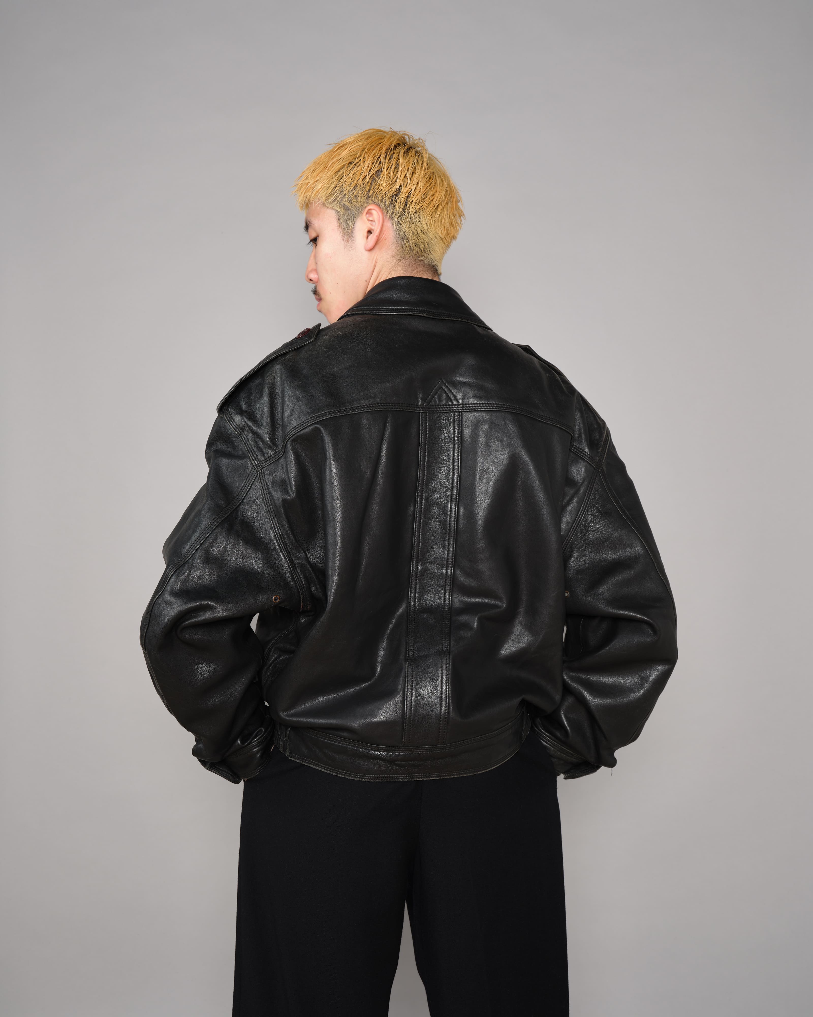 70's】Old GUCCI Black Leather Blouson Size.50