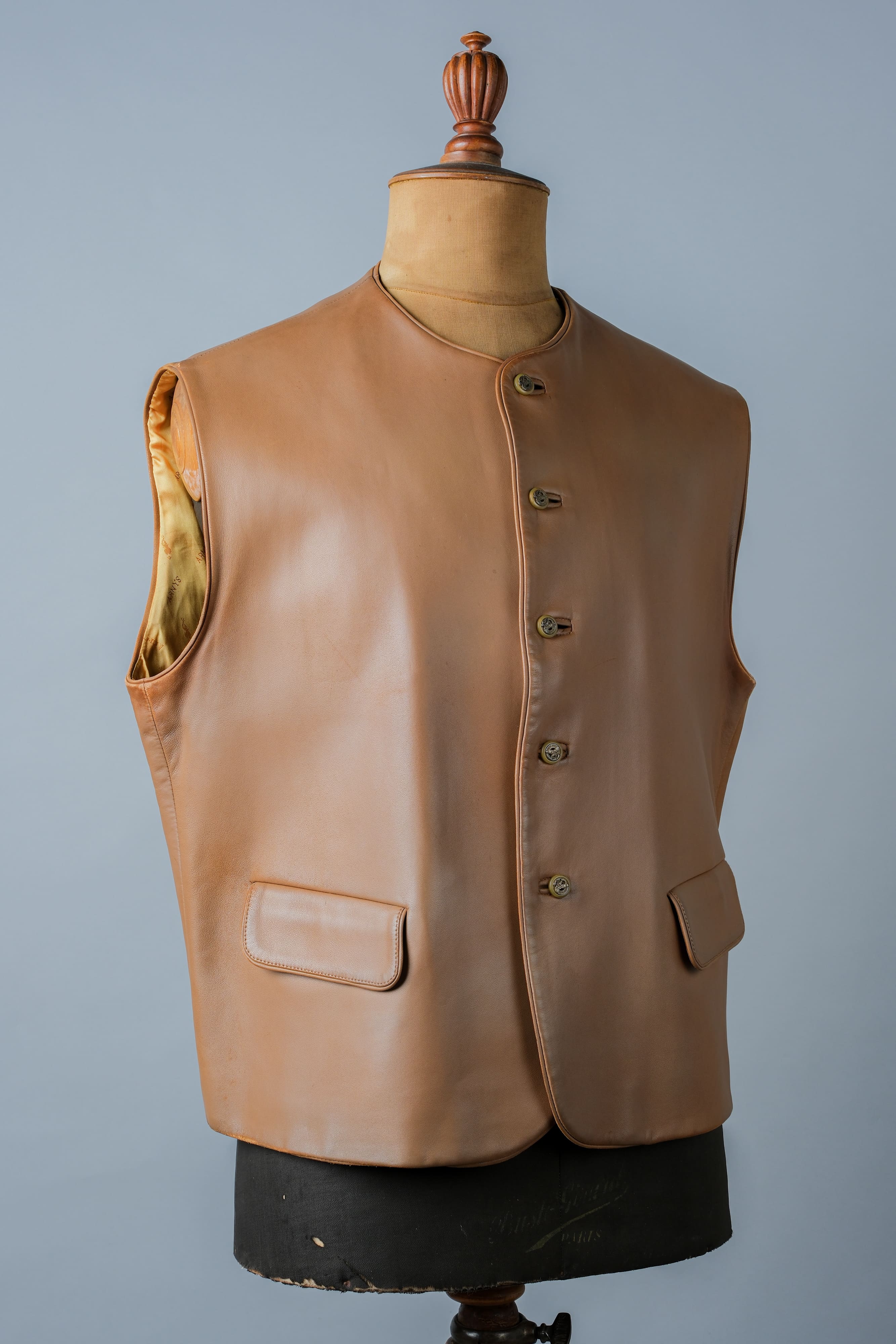 [~ 00's] Old Arnys Paris Lambskin Leather Gilet Size.54 "Bordé"