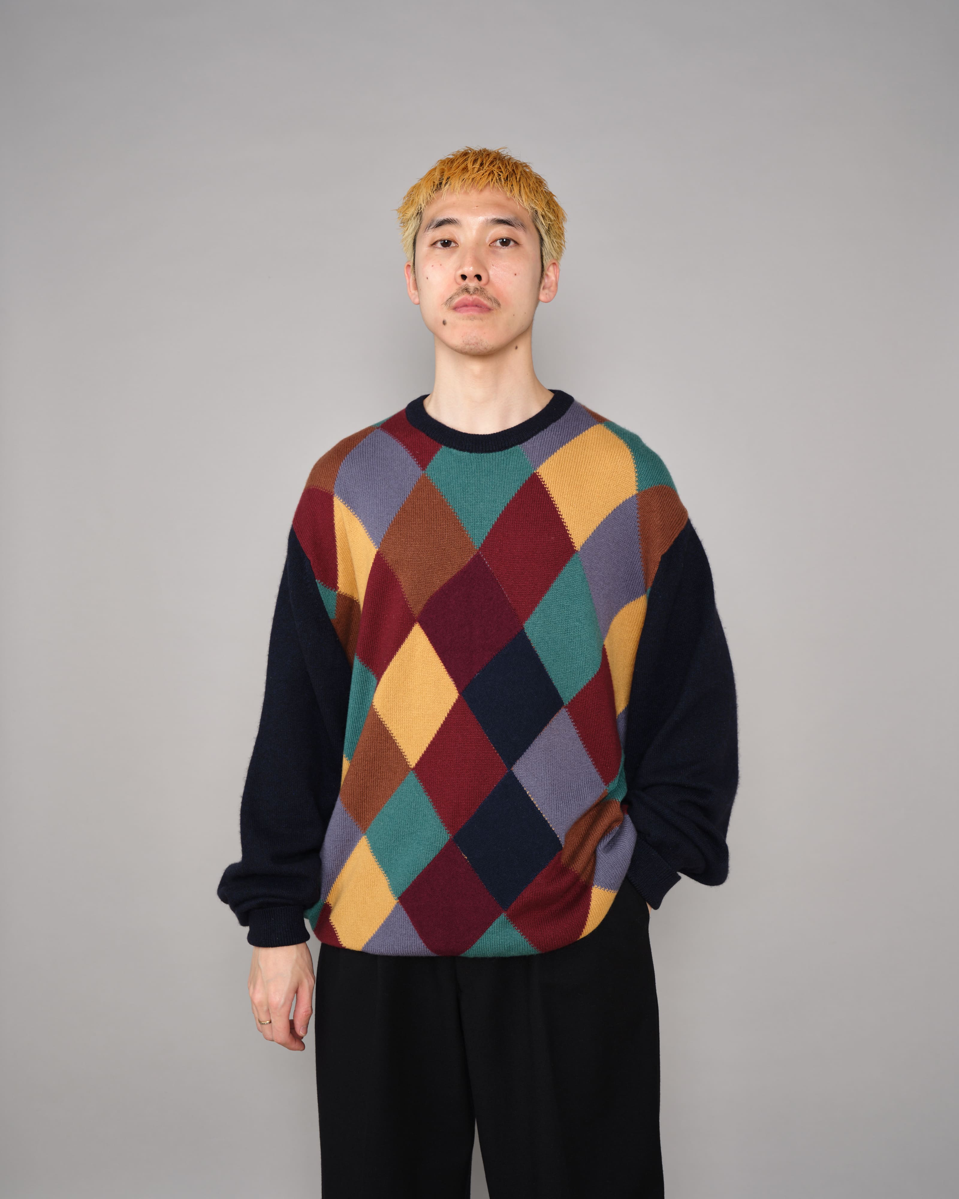 【~90's】Old BALLANTYNE Pure Cashmere Argyle Pattern Crew-Neck Sweater Size.48 "Harrods 別注"