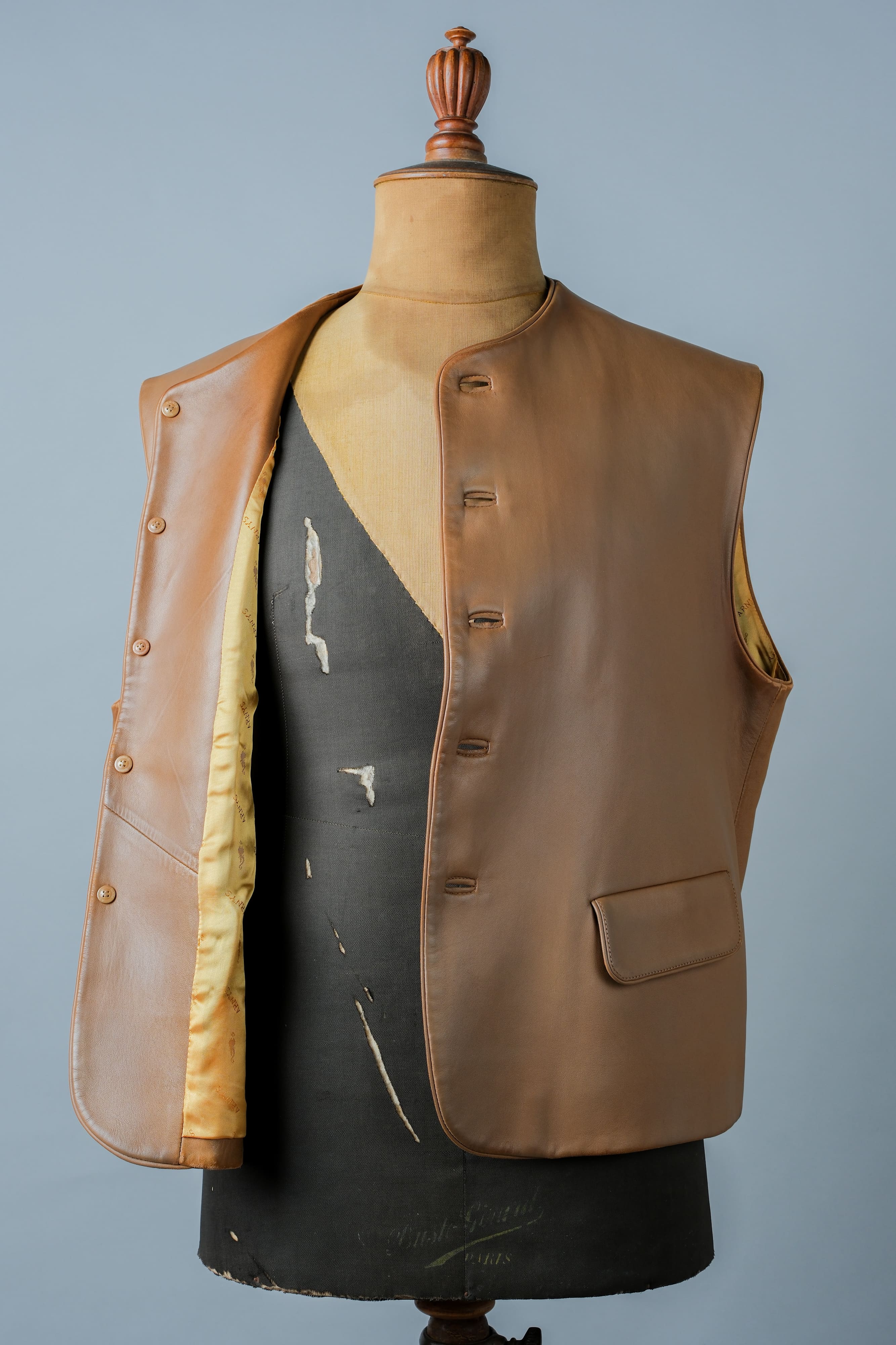 [~ 00's] Old Arnys Paris Lambskin Leather Gilet Size.54 "Bordé"