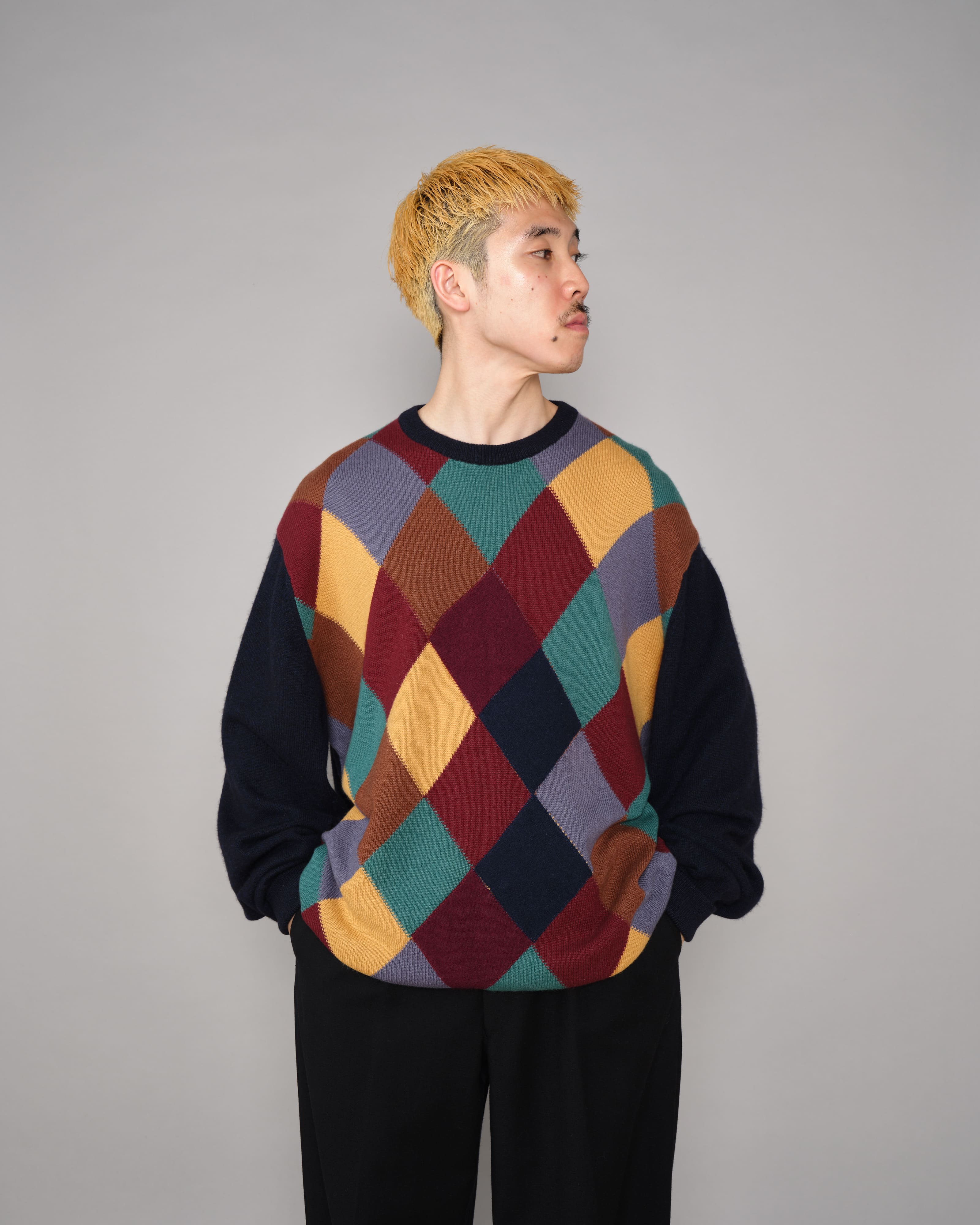 【~90's】Old BALLANTYNE Pure Cashmere Argyle Pattern Crew-Neck Sweater Size.48 "Harrods 別注"