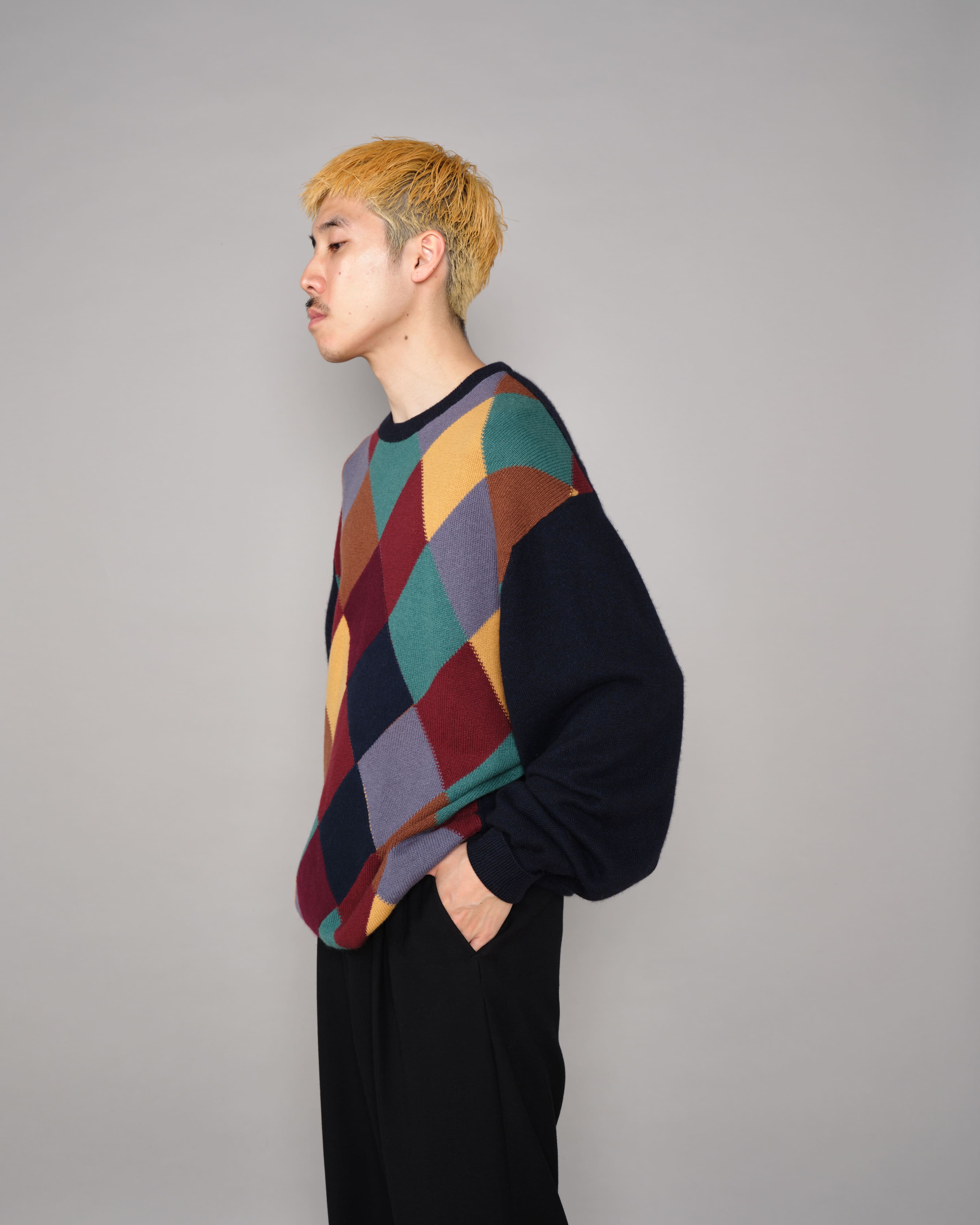 【~90's】Old BALLANTYNE Pure Cashmere Argyle Pattern Crew-Neck Sweater Size.48 "Harrods 別注"