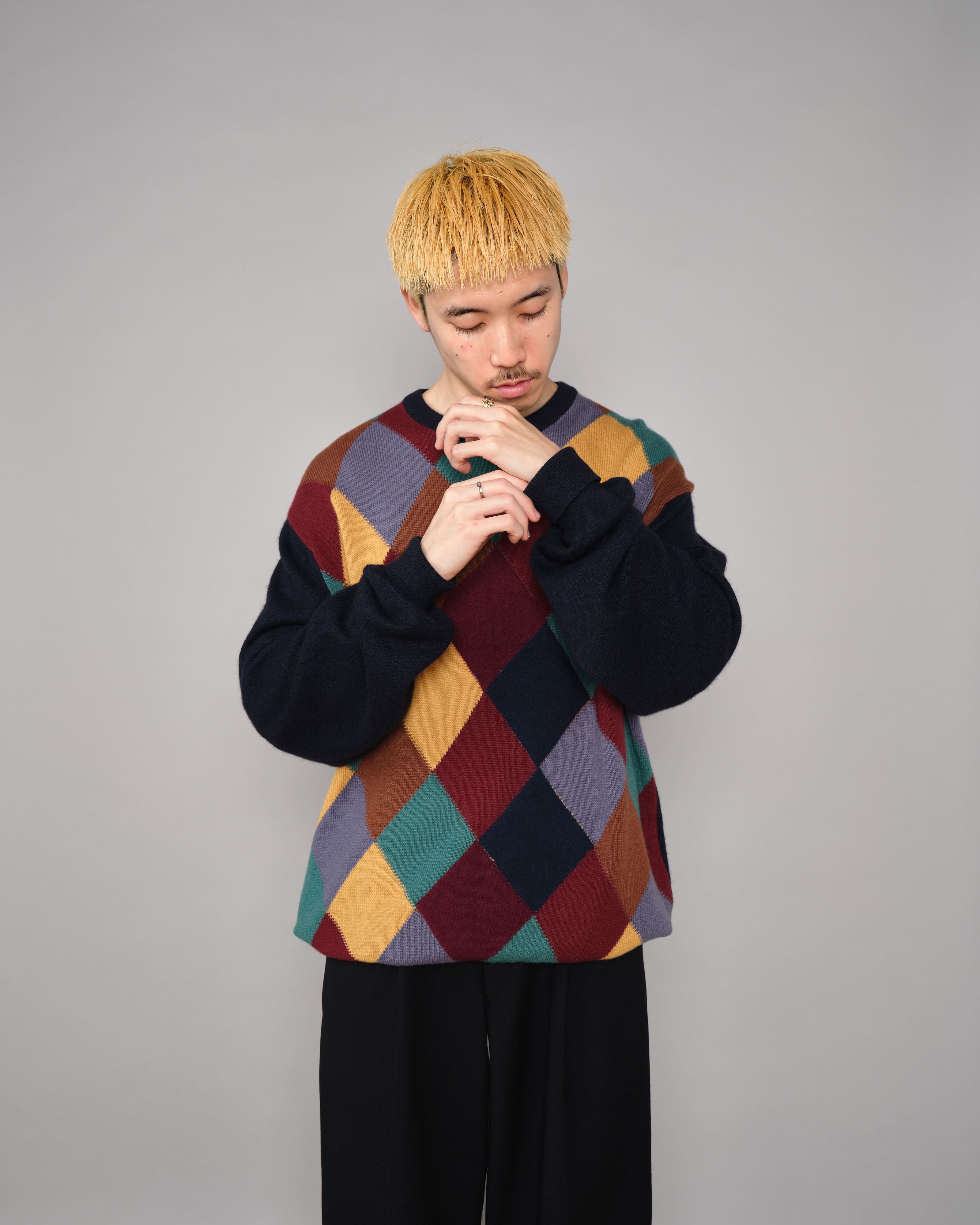 【~90's】Old BALLANTYNE Pure Cashmere Argyle Pattern Crew-Neck Sweater Size.48 "Harrods 別注"