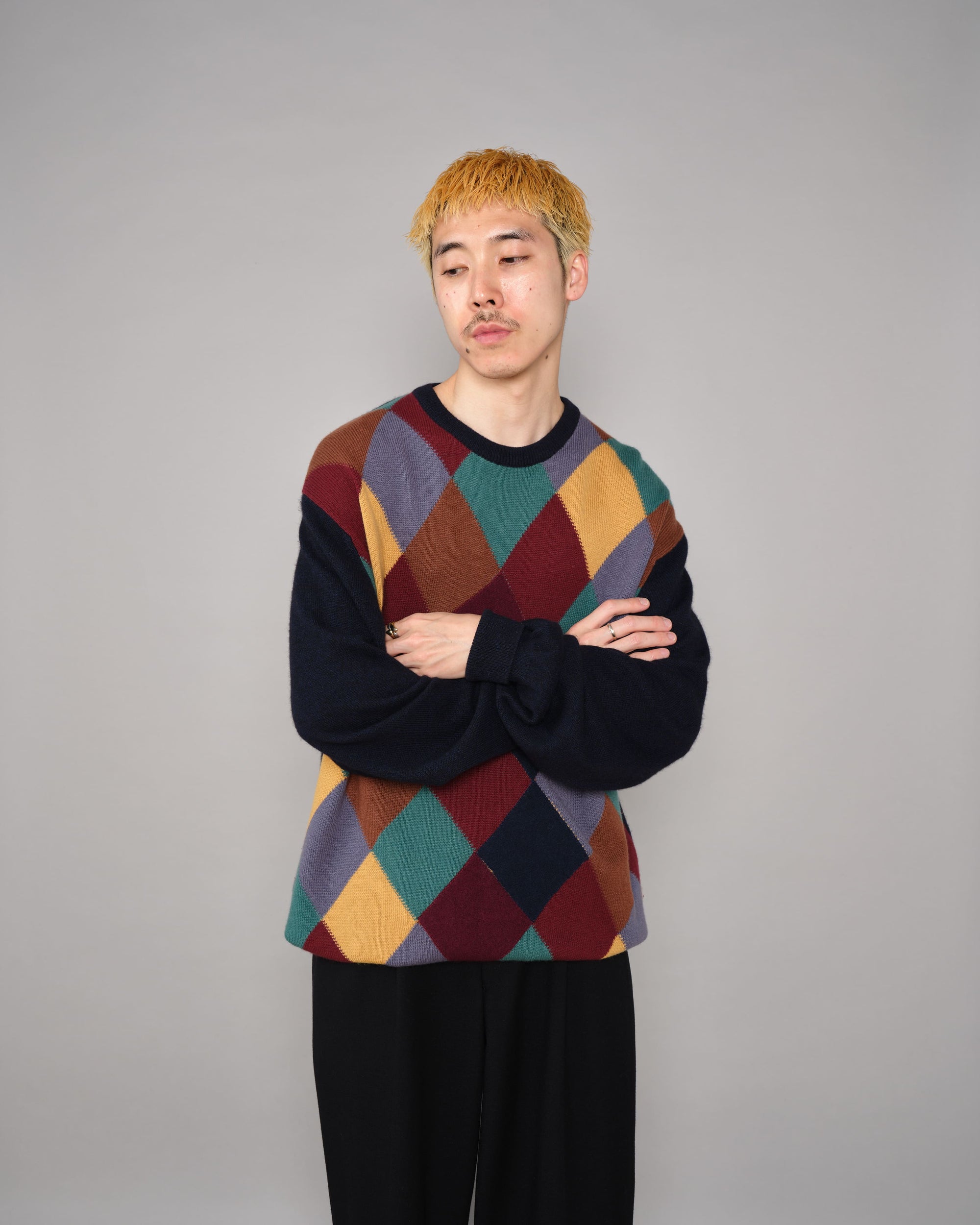 【~90's】Old BALLANTYNE Pure Cashmere Argyle Pattern Crew-Neck Sweater Size.48 "Harrods 別注"