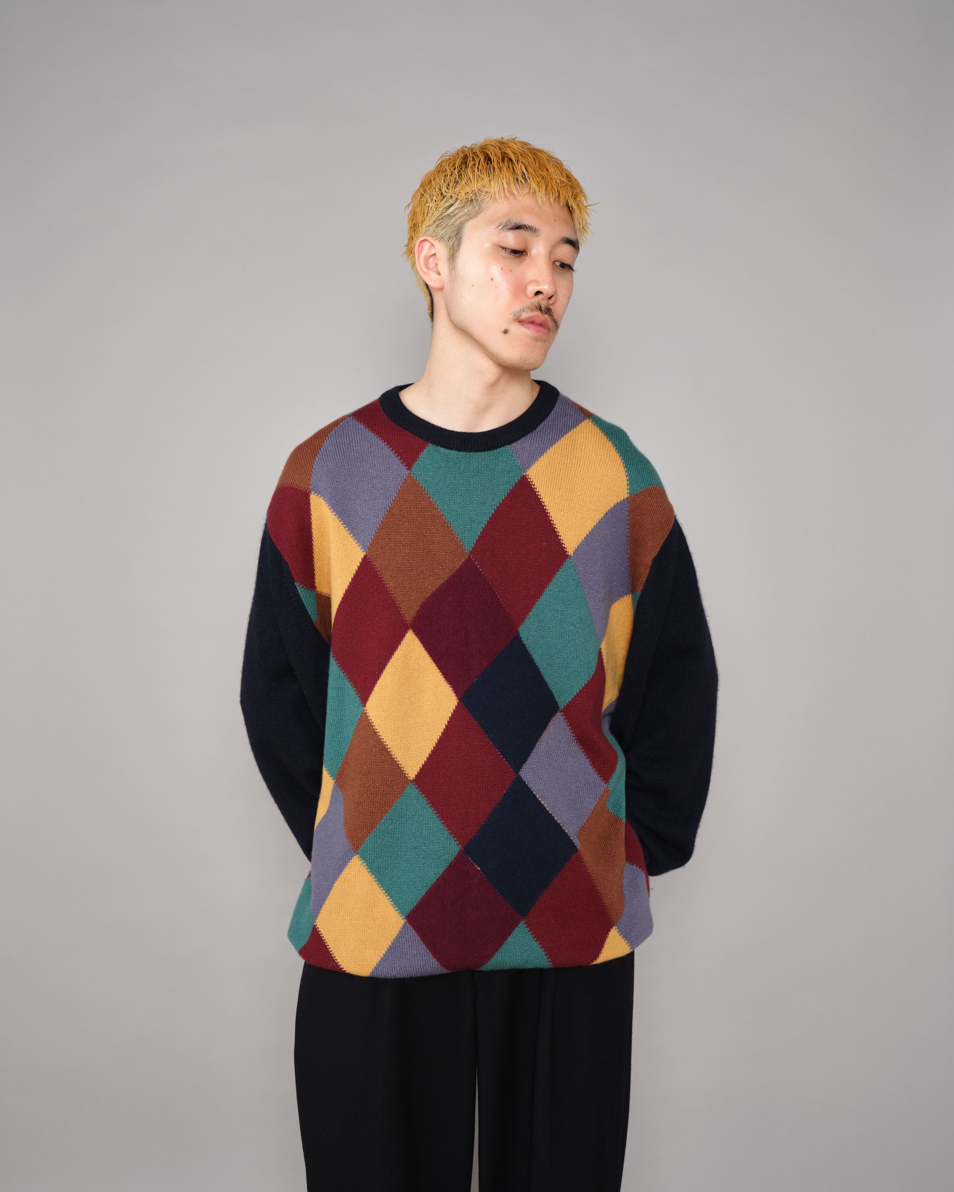 【~90's】Old BALLANTYNE Pure Cashmere Argyle Pattern Crew-Neck Sweater Size.48 "Harrods 別注"