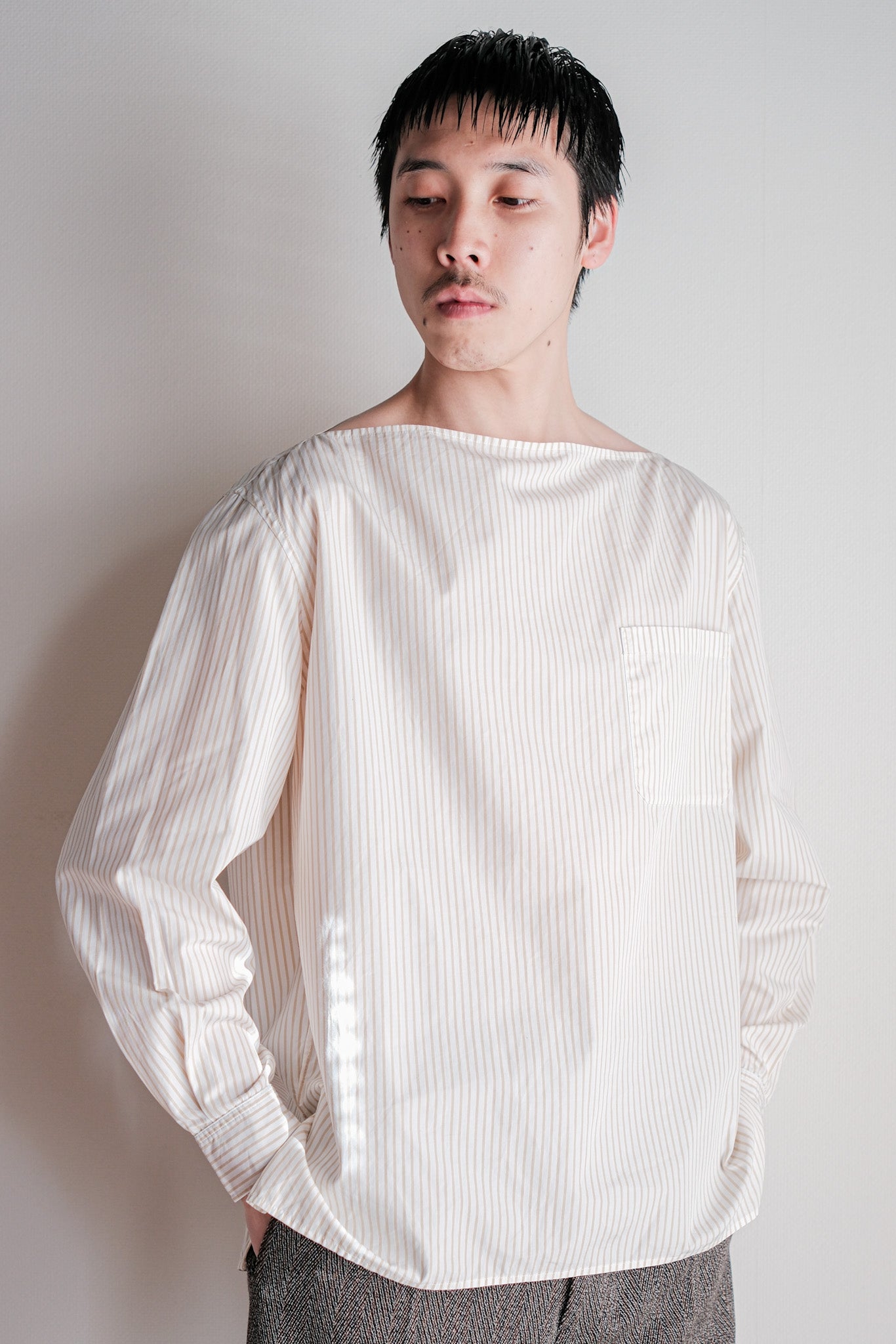 ［~00's］Old Hermès Paris Boat Neck Cotton Striped Shirt Size.40 by Martin Margiela