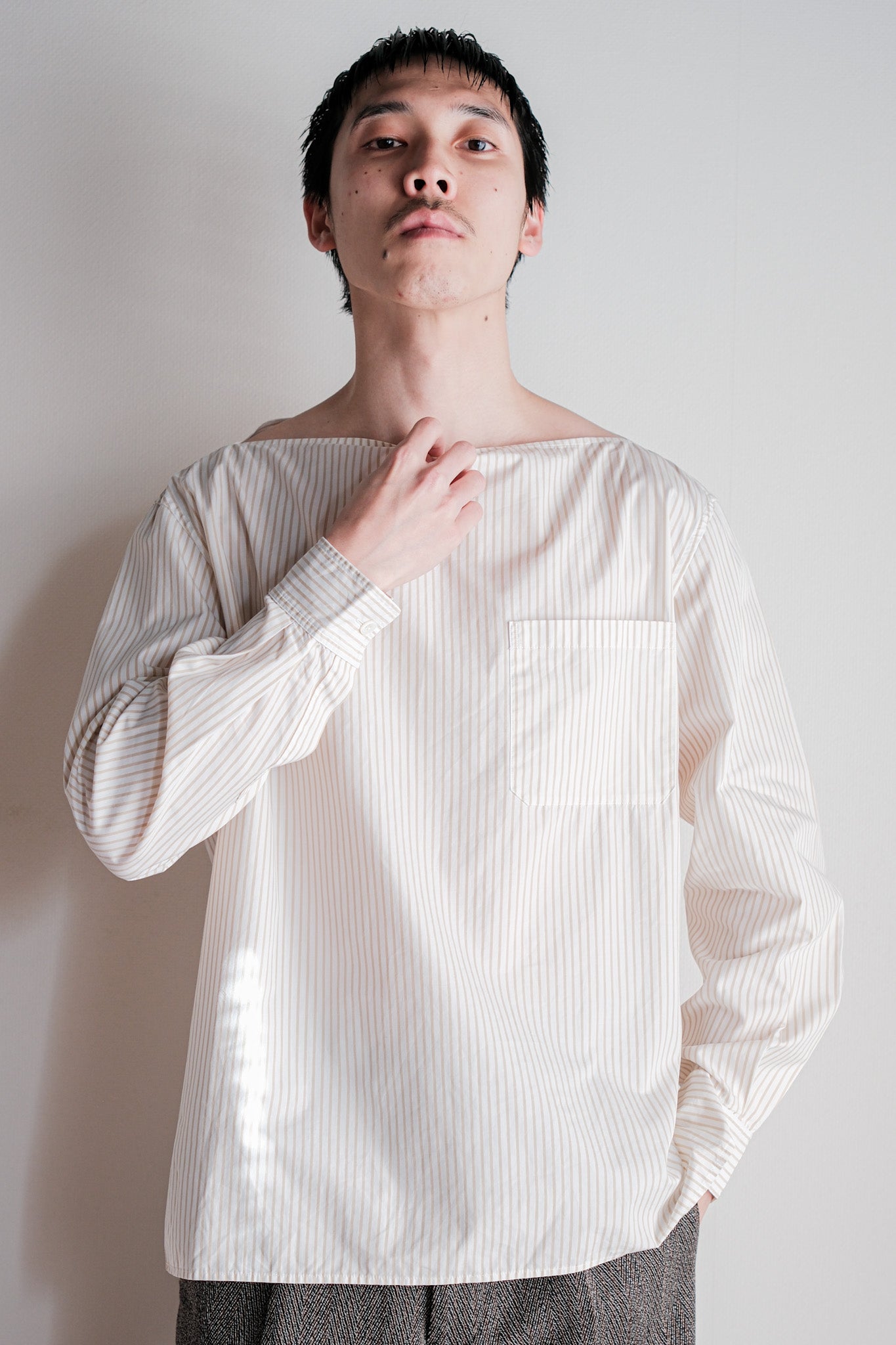 ［~00's］Old Hermès Paris Boat Neck Cotton Striped Shirt Size.40 by Martin Margiela
