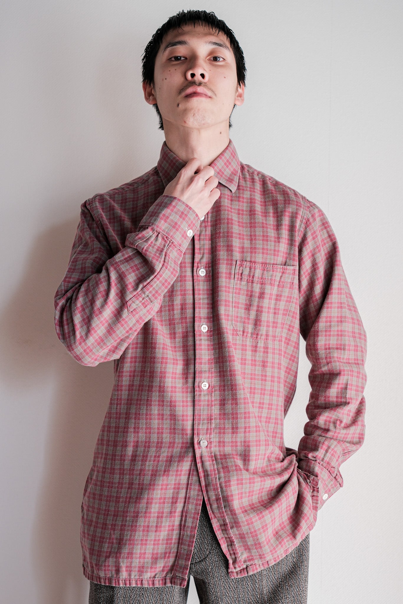 ［~00's］Old Charvet Cotton Checked Shirt Size.38