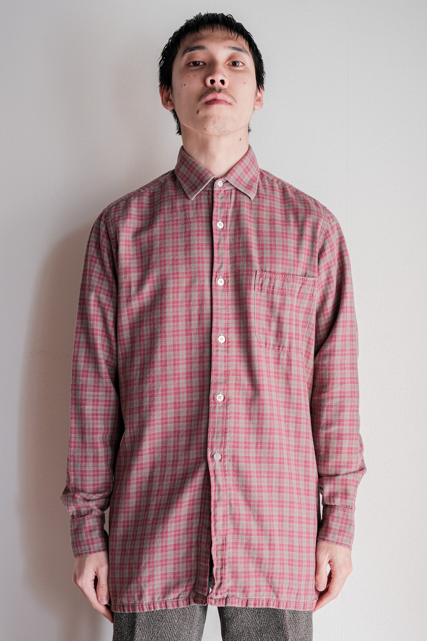 00's】Old Charvet Cotton Checked Shirt Size.38