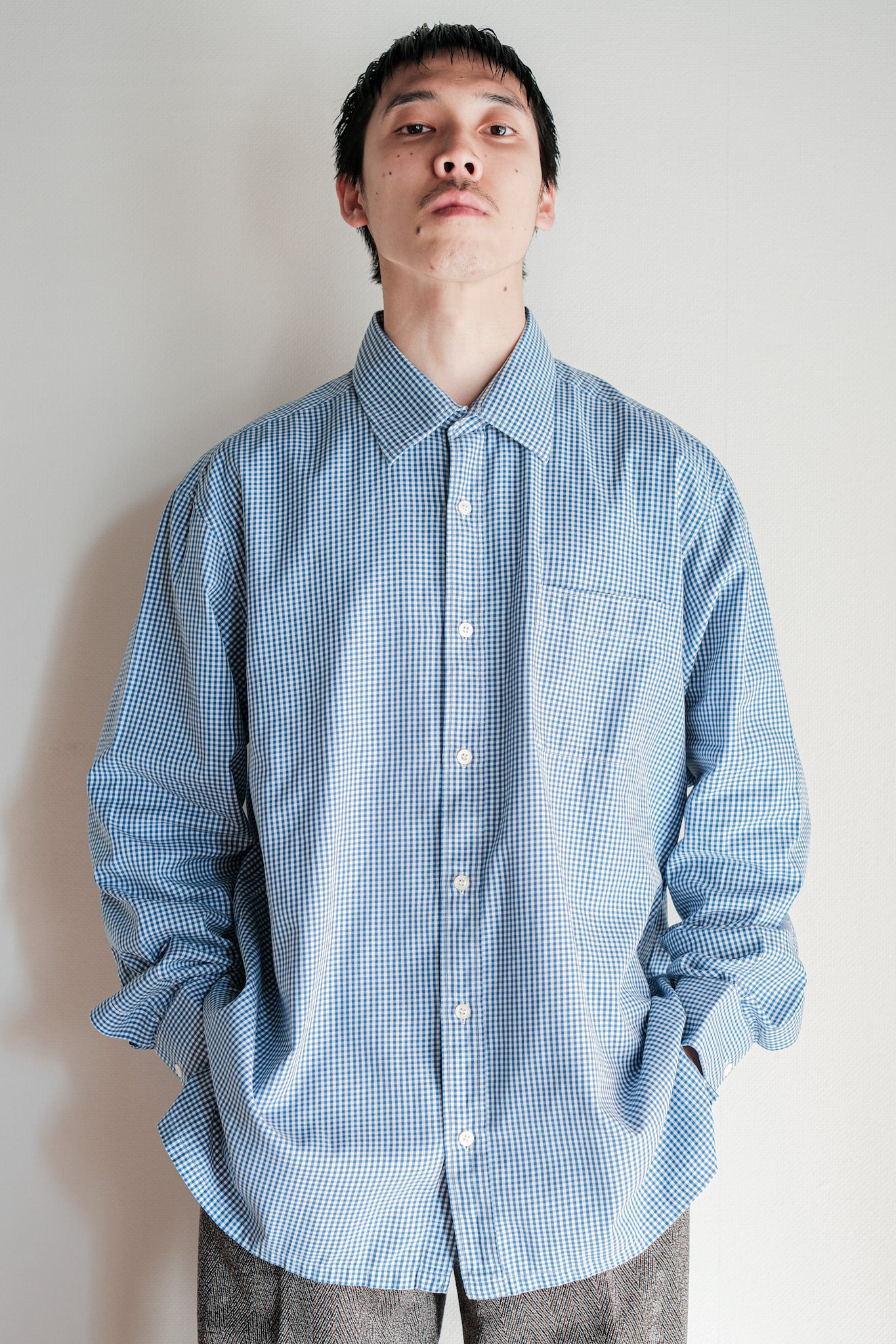 00's】Old Charvet Cotton Checked Dress Shirt 