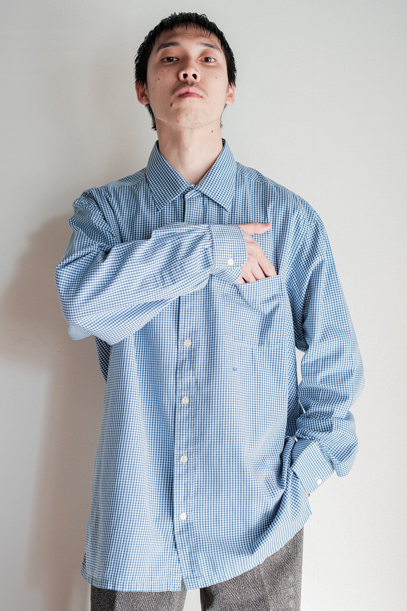 00's】Old Charvet Cotton Checked Dress Shirt 