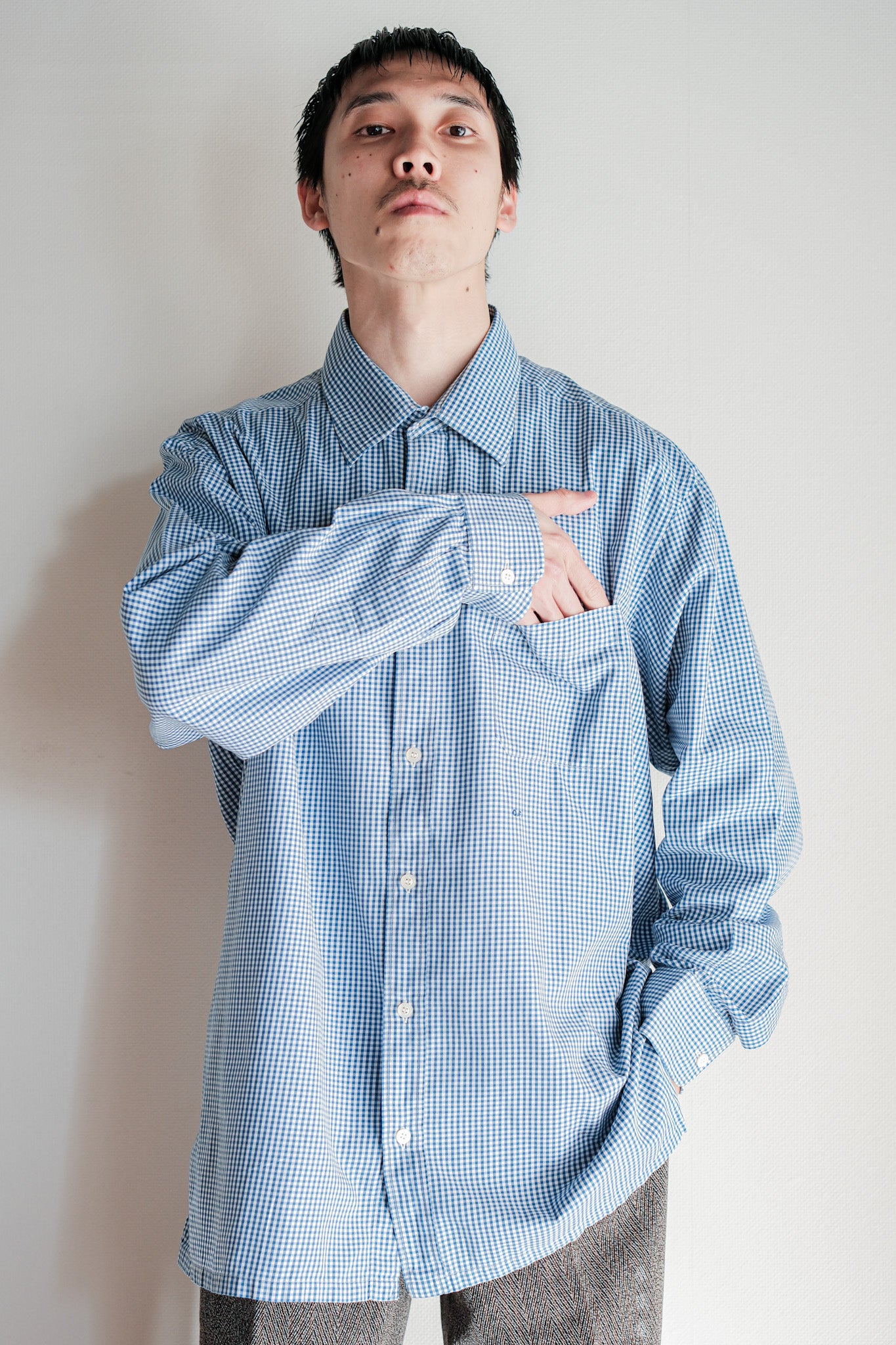 ［~00's］Old Charvet Cotton Checked Dress Shirt "Bespoke"