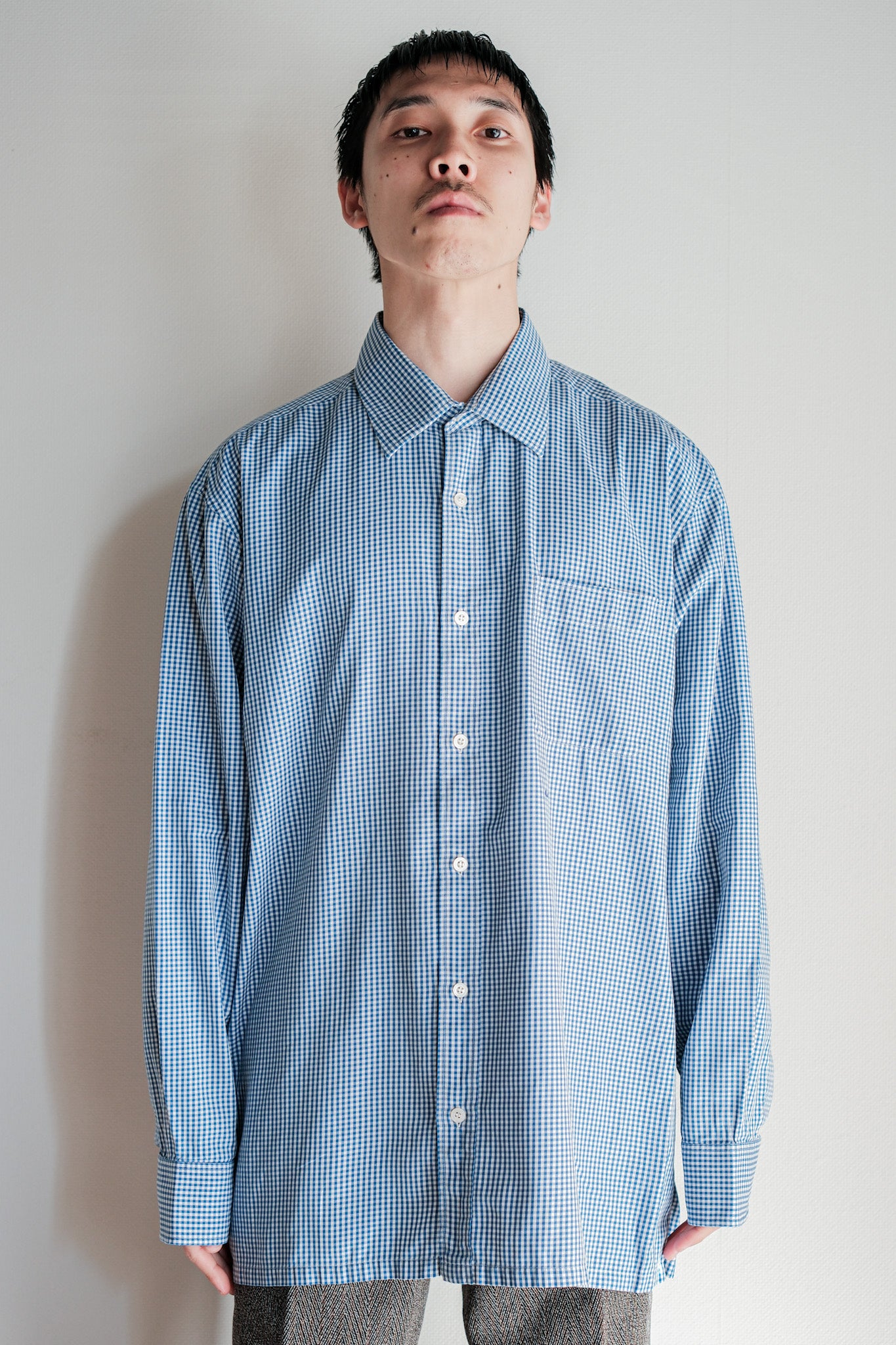 00's】Old Charvet Cotton Checked Dress Shirt 