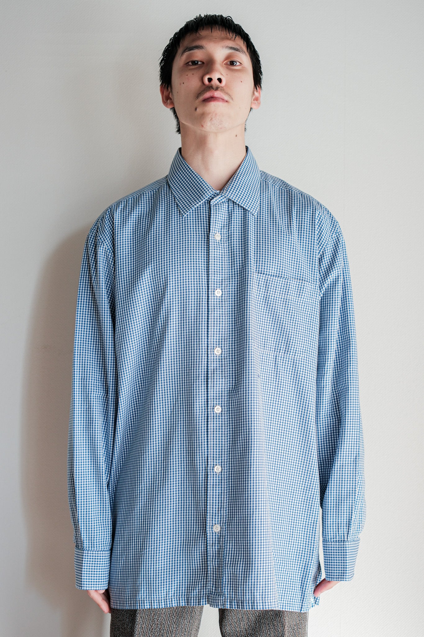［~00's］Old Charvet Cotton Checked Dress Shirt "Bespoke"