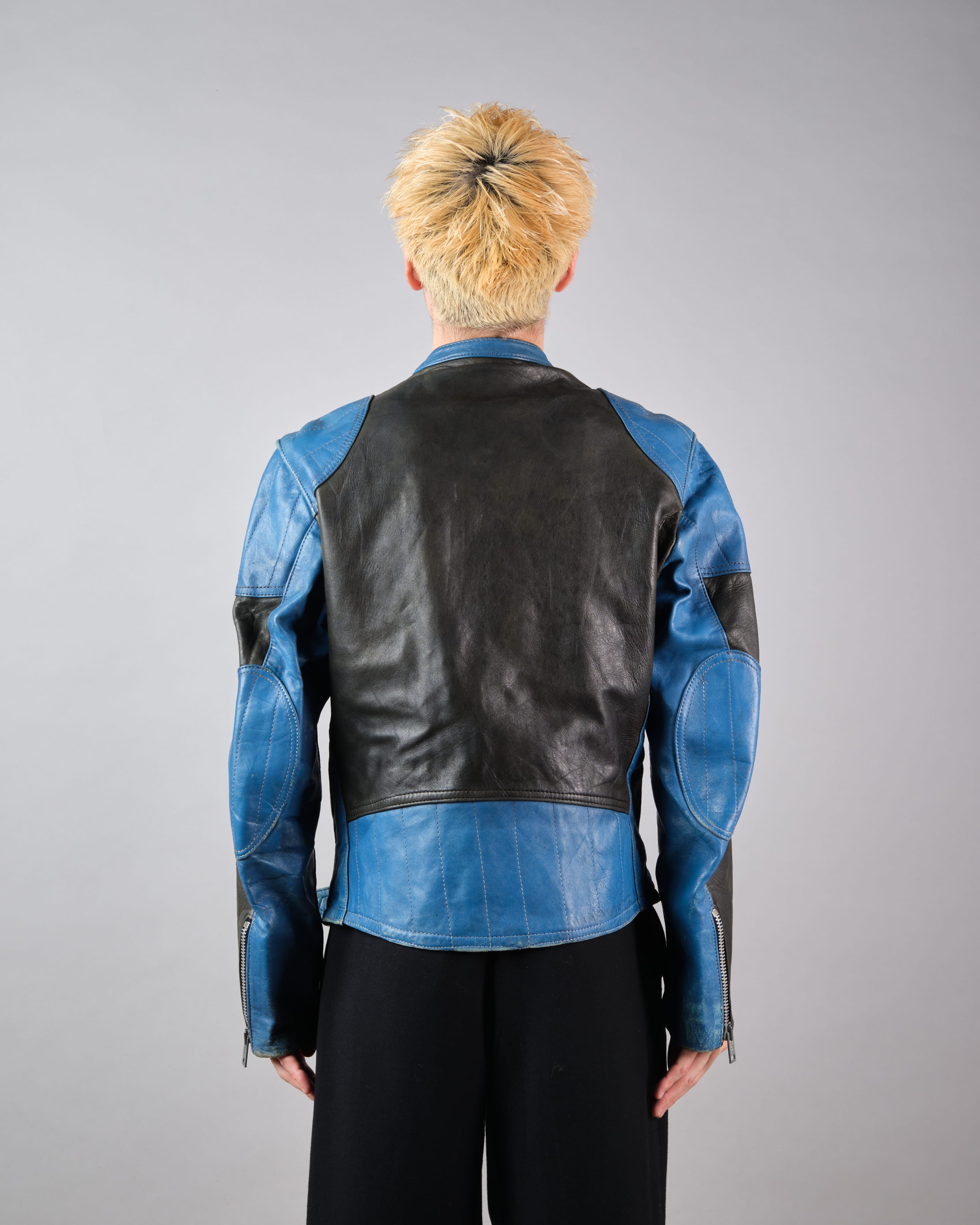 60's】French Vintage Switching Color Leather Riders Jacket Size.48
