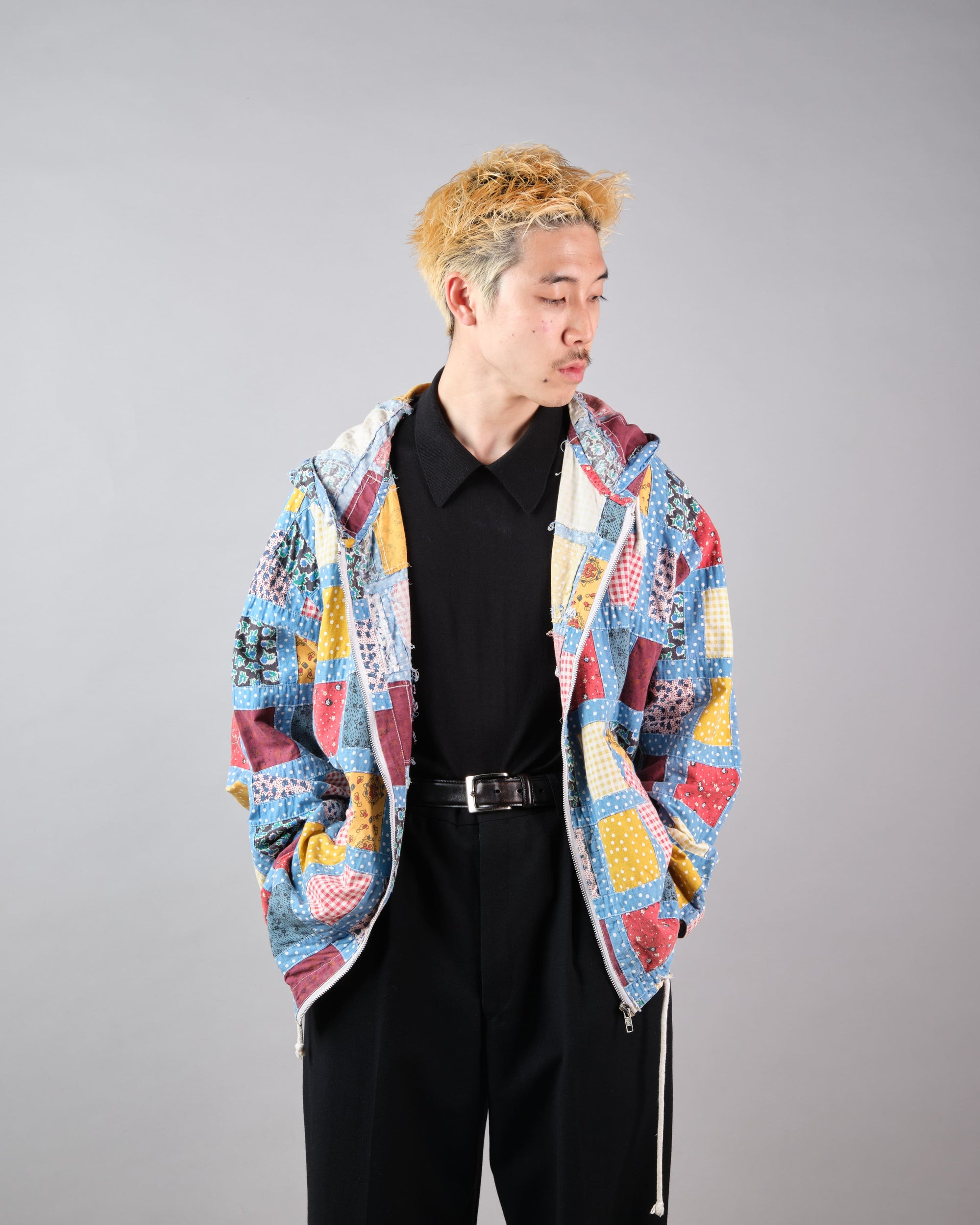 ［~90’s］Old NAF NAF Various Patterned Patchwork Zip Up Hooded Jacket