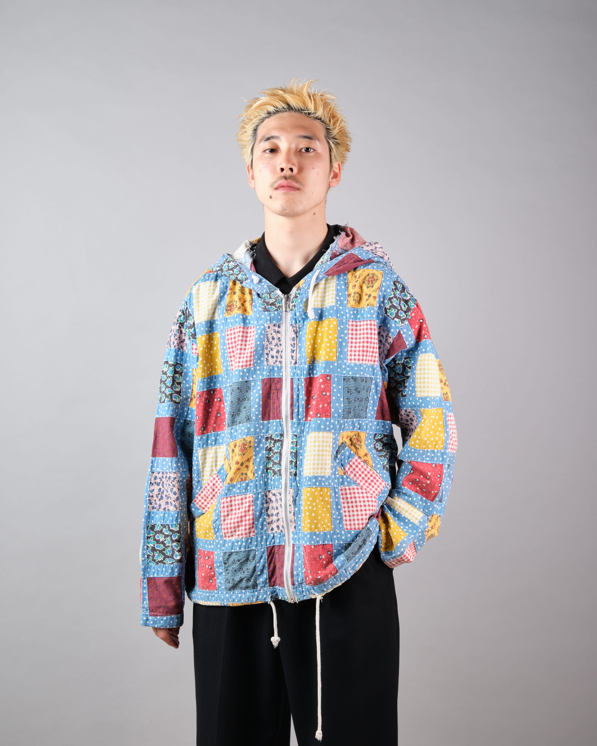 ［~90’s］Old NAF NAF Various Patterned Patchwork Zip Up Hooded Jacket