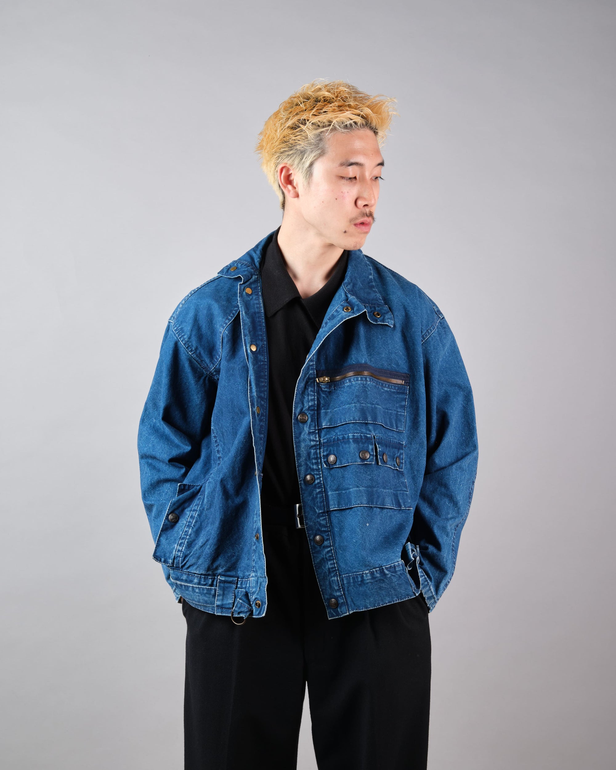 ［~70’s］French Vintage Deformed Design Indigo Blue Cotton Jacket